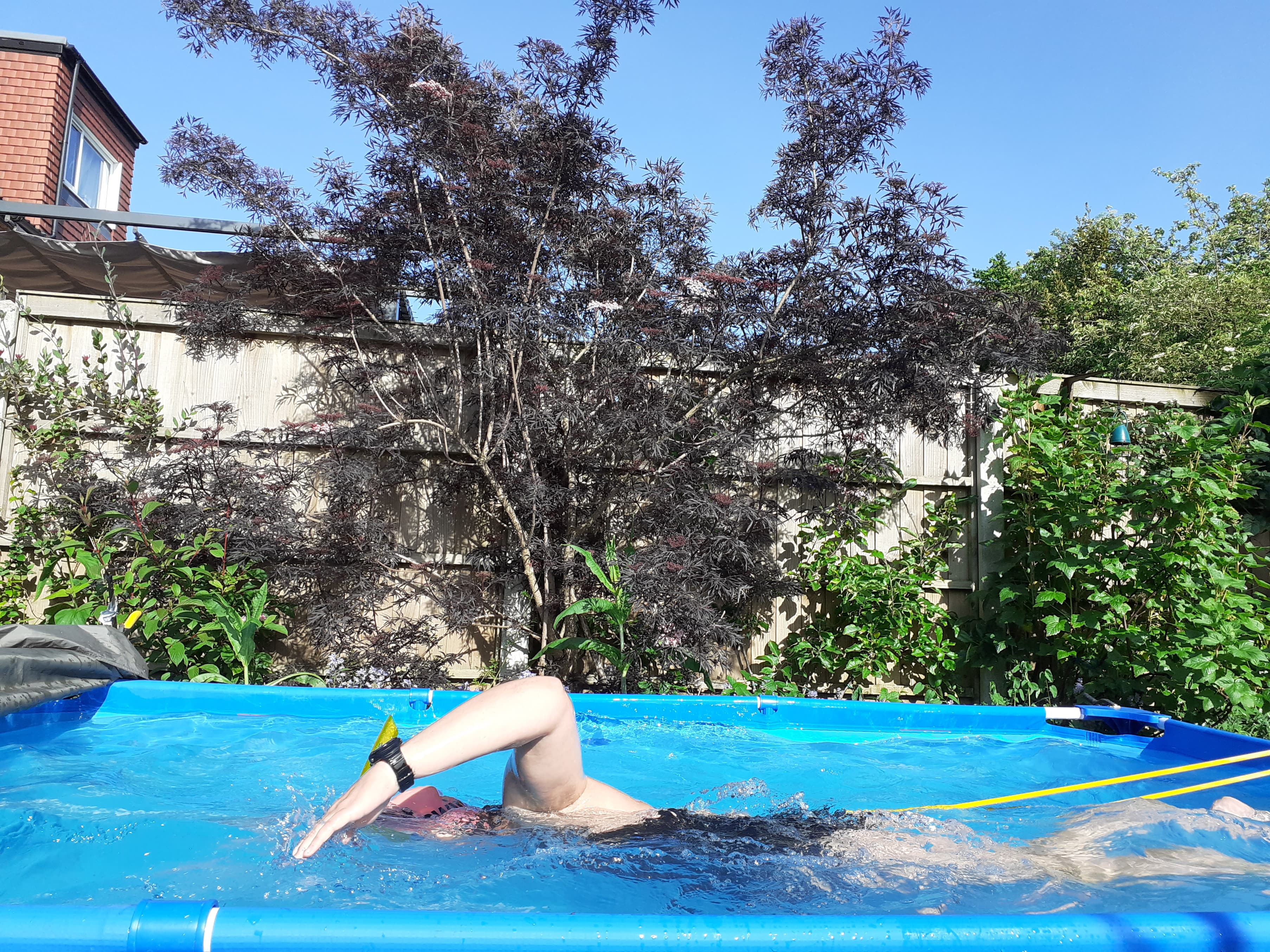Kristina during the swim on her tether in the paddling pool