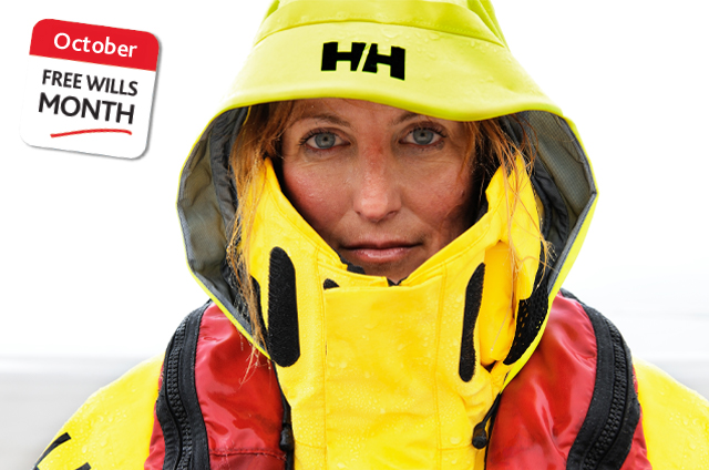RNLI crew member supporting Free Wills Month