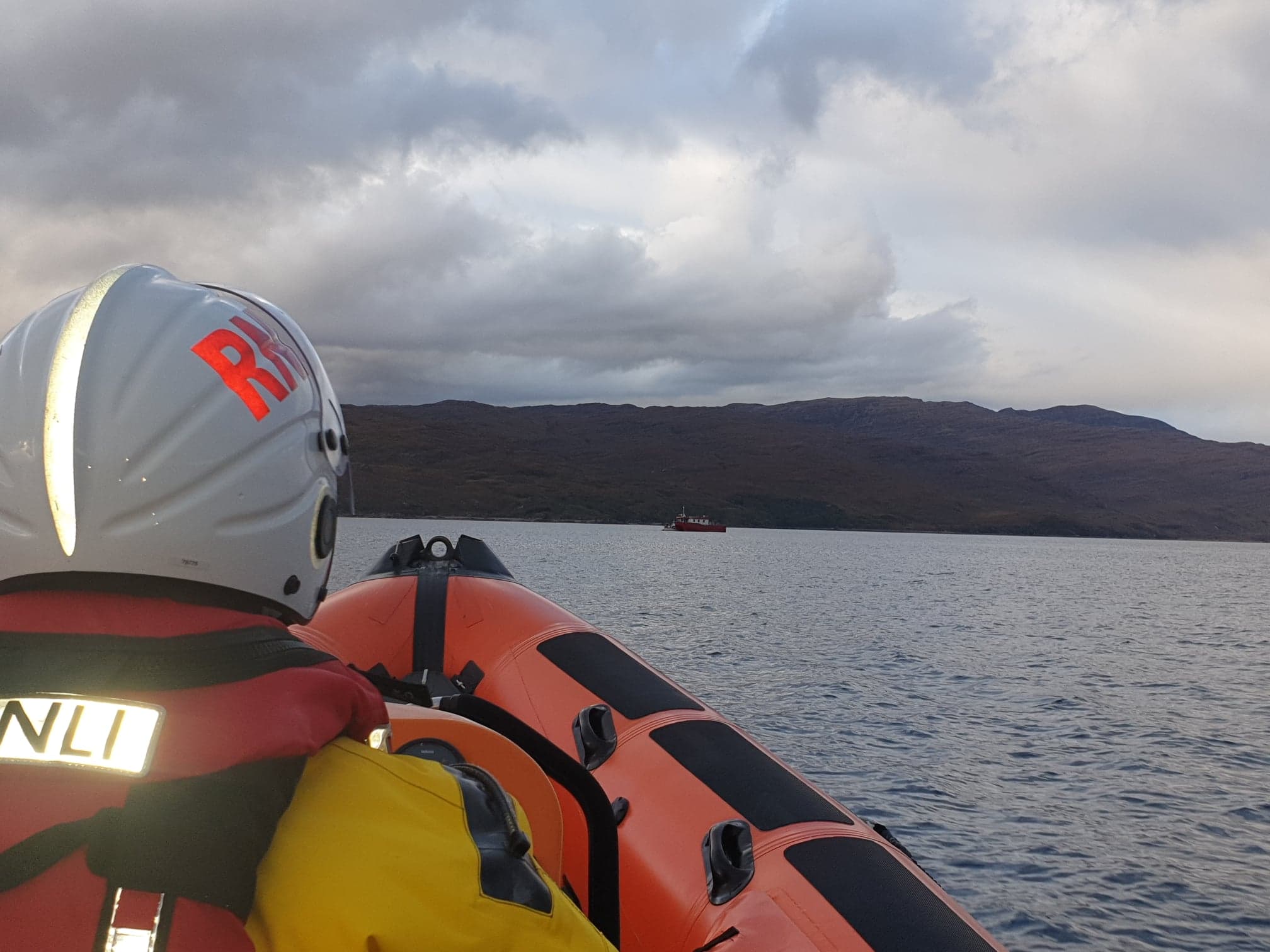 Kyle lifeboat arriving on scene with 3 vessels in the distance