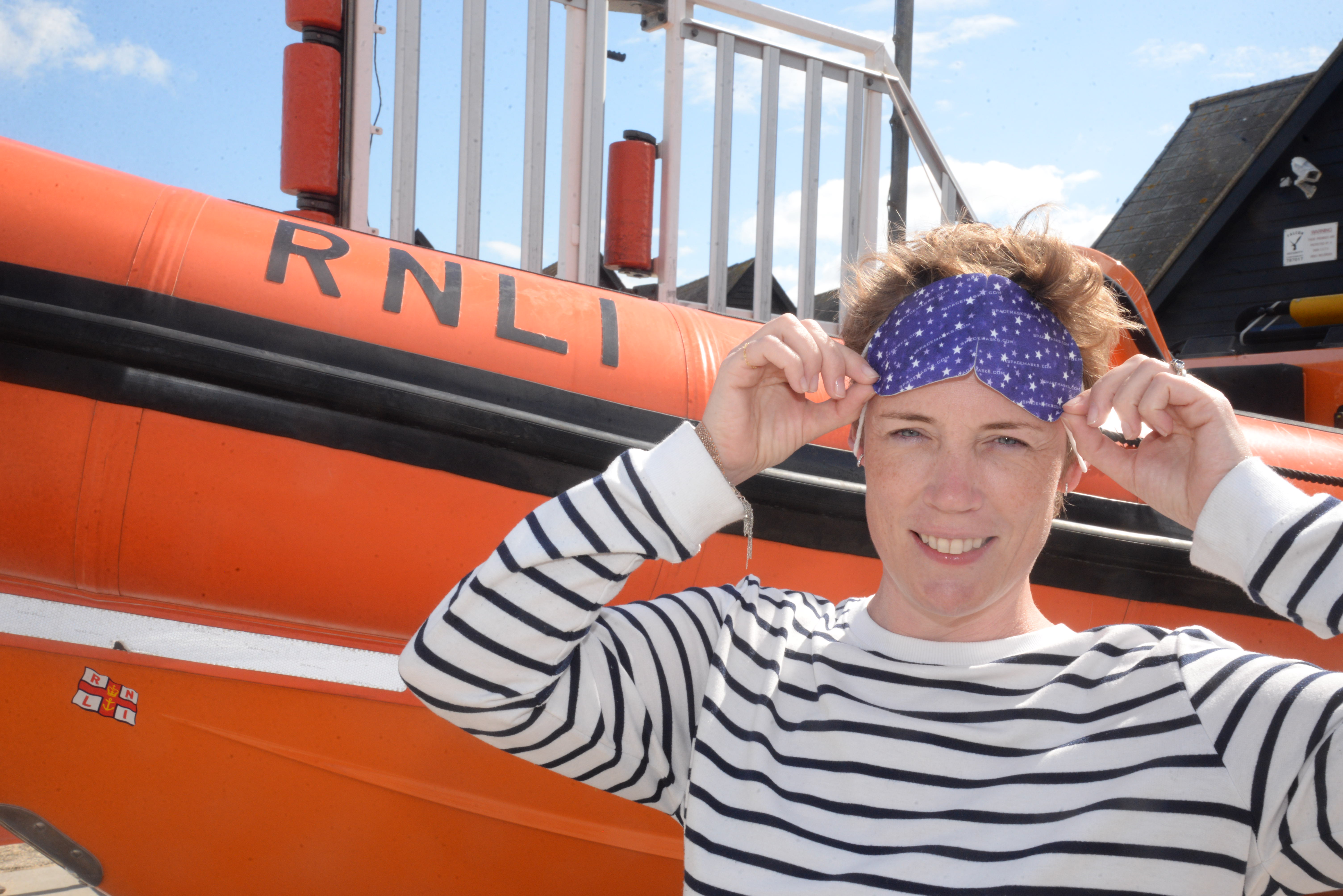 Harriet Inglis of Spacemasks who has been promoting the Whitstable lifeboat Just Giving page at Whitstable lifeboat station on Sunday.