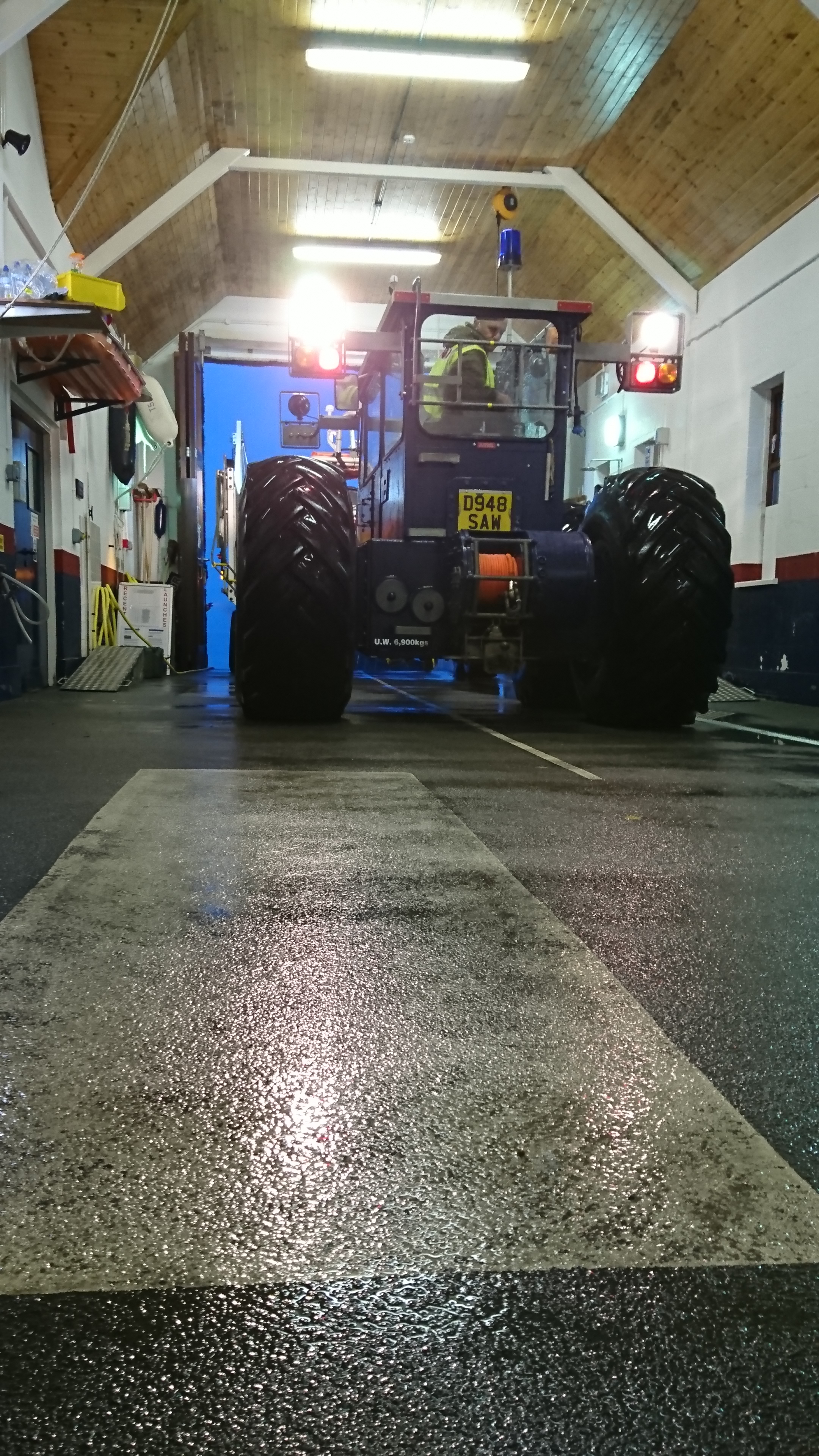 Launching Tractor returning to station after evening launch of Beaumaris lifeboat