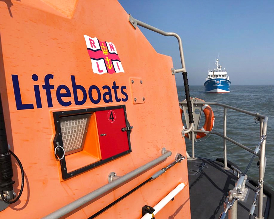 The grounded french trawler as viewed from Lowestoft RNLI Lifeboat