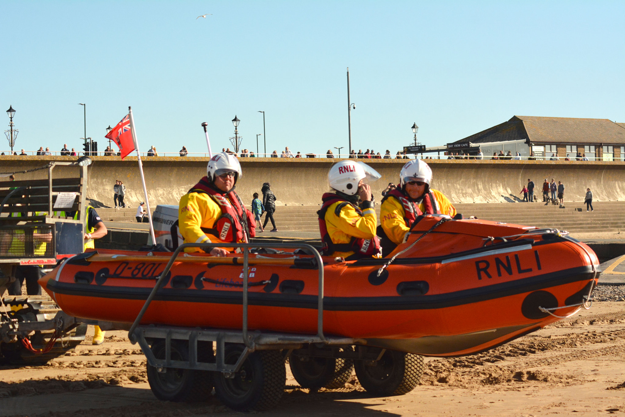 Burnham-on-Sea D Class lifeboat 'Burnham Reach' on the jetty, at the start of the afternoon’s training session