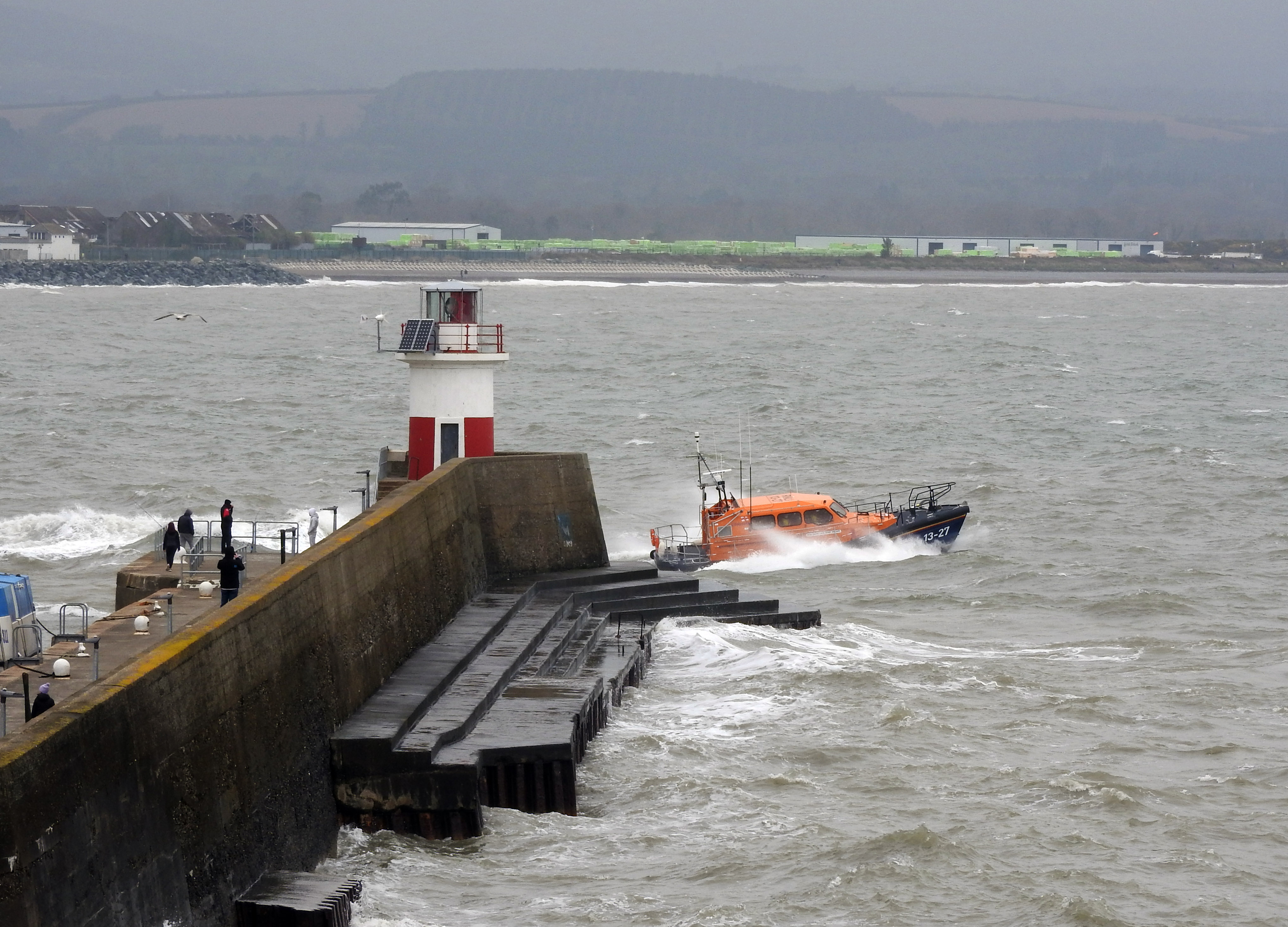 Wicklow all-weather lifeboat RNLB Joanna and Henry Williams launching to the incident