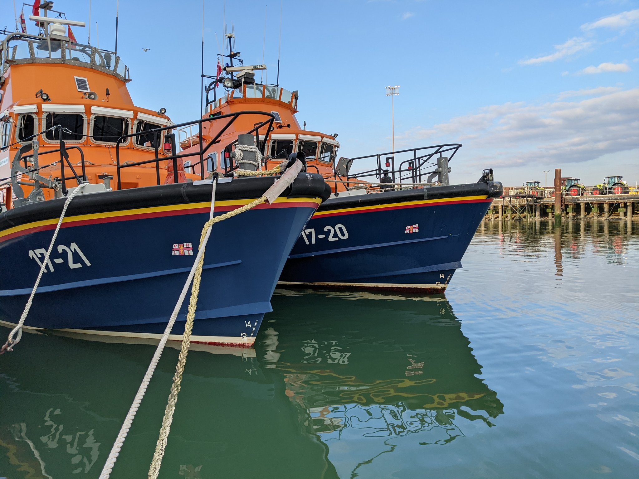 Severn sisters 17-21 and 17-20 moored together at Newhaven Lifeboat
