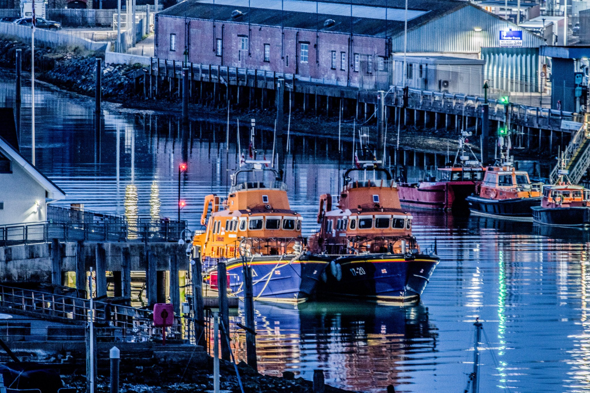 Severn sisters 17-21 and 17-20 moored together at Newhaven Lifeboat