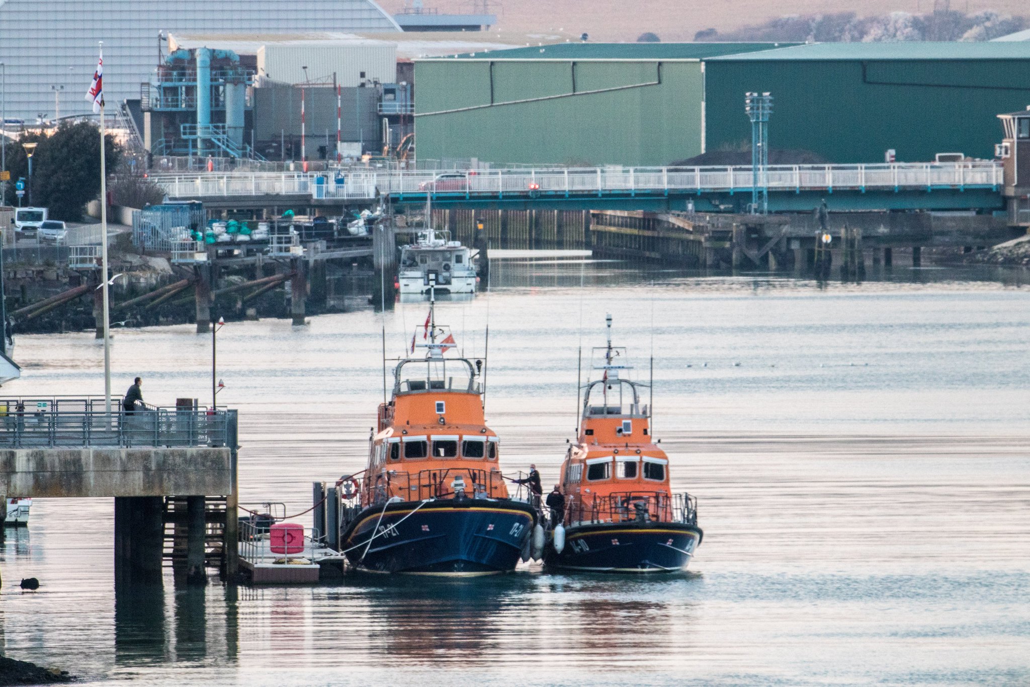 Severn 17-21 and Trent 14-10 moored alongside at Newhaven Lifeboat