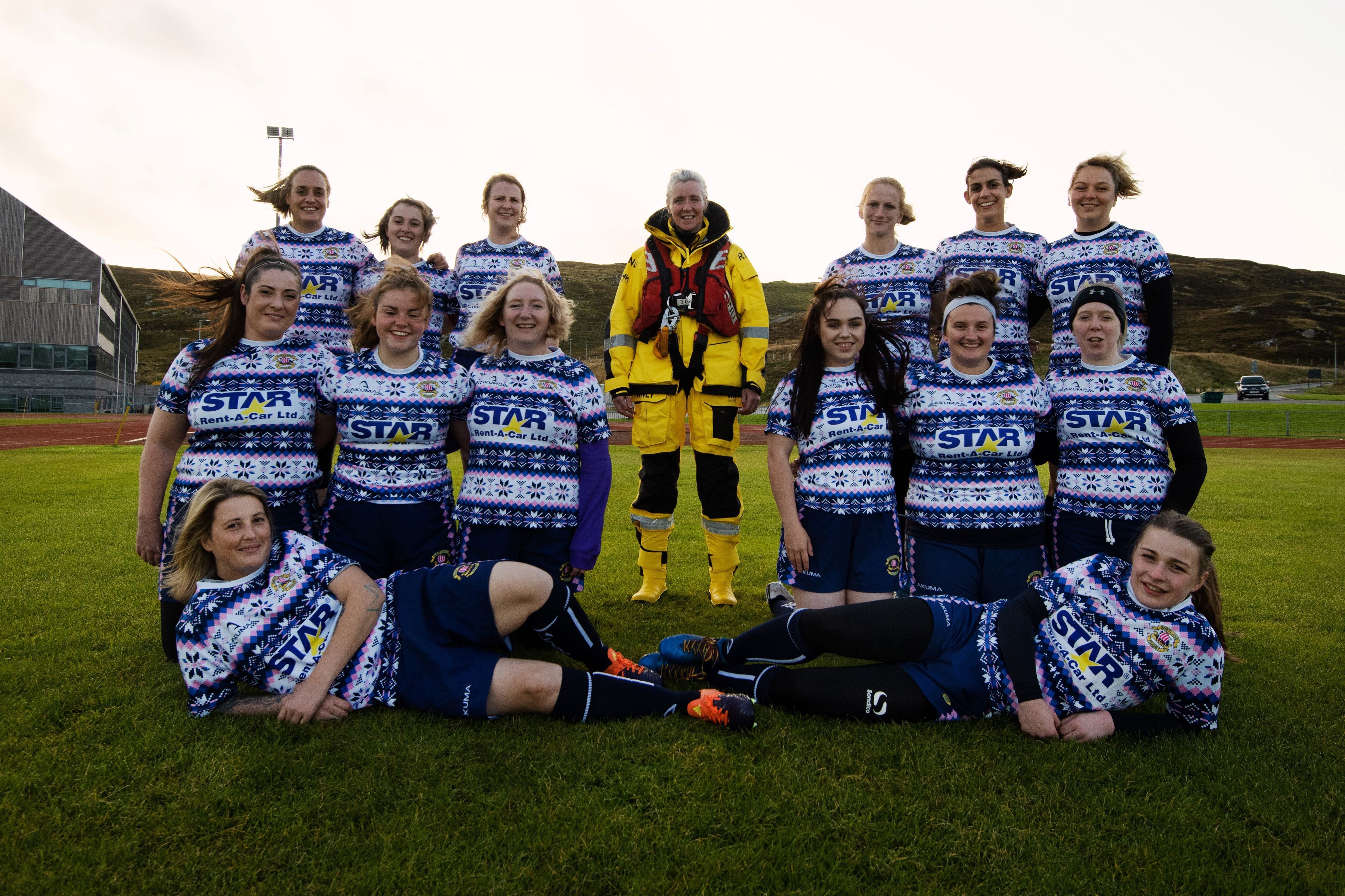Jacqui Murray in her RNLI kit with the Shetland Women's Rugby Team