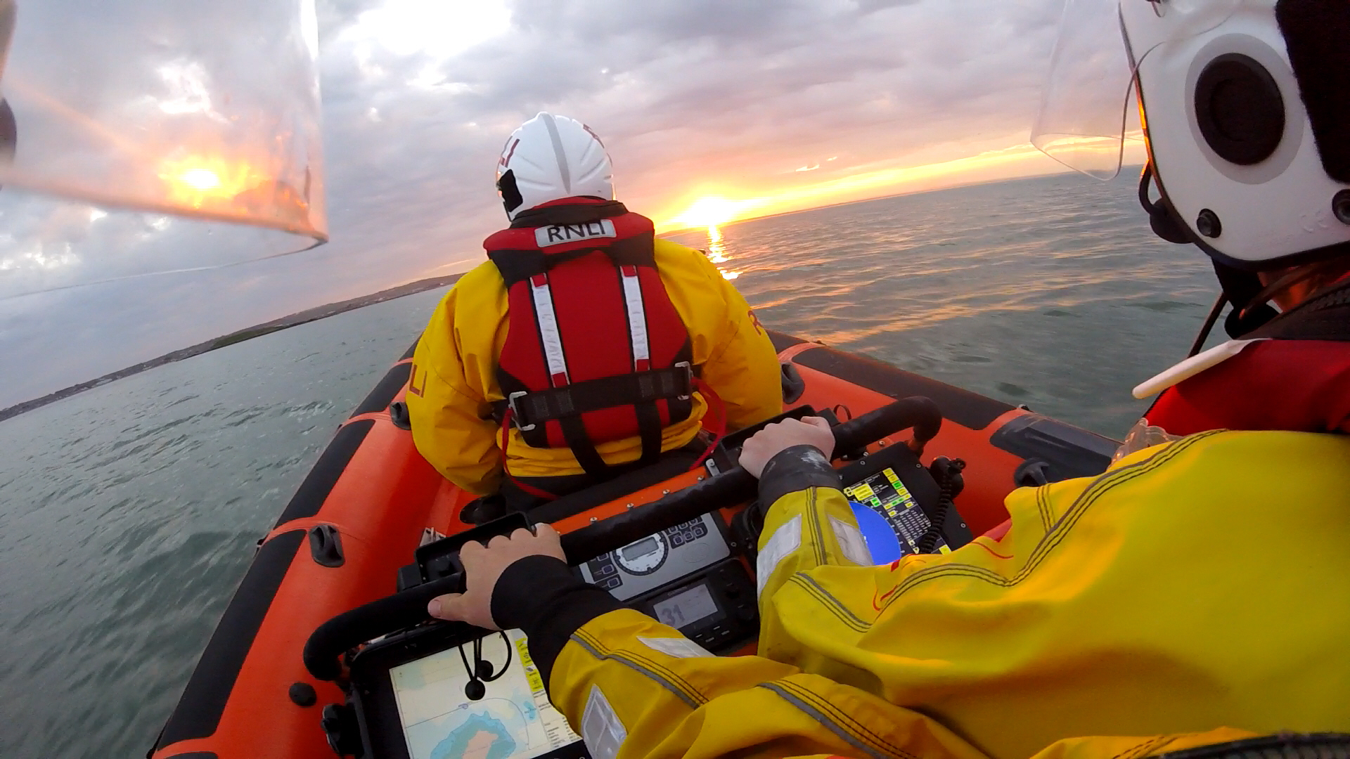 Skerries RNLI enjoying the sunset on the way back to the station