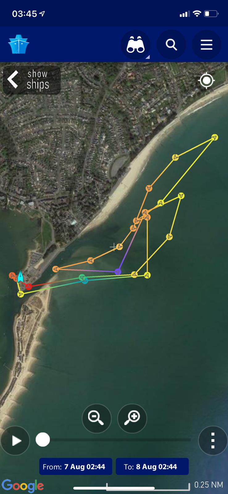 Boat tracks for Mudeford RNLI rescue 8/8/21