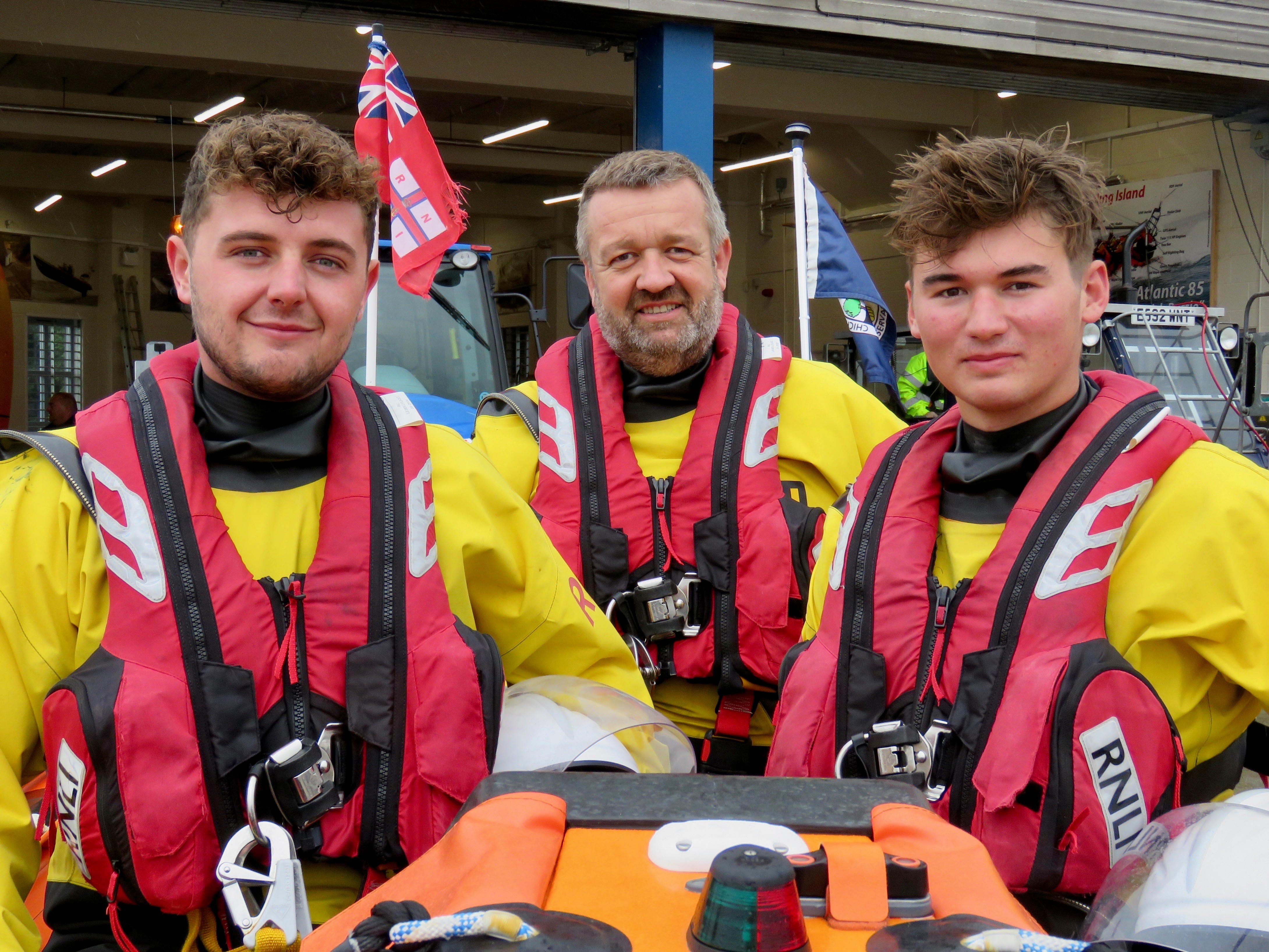 D class crew volunteers (left to right) Lloyd Pepperell, Andrew Ferguson (helm) Jack Anson