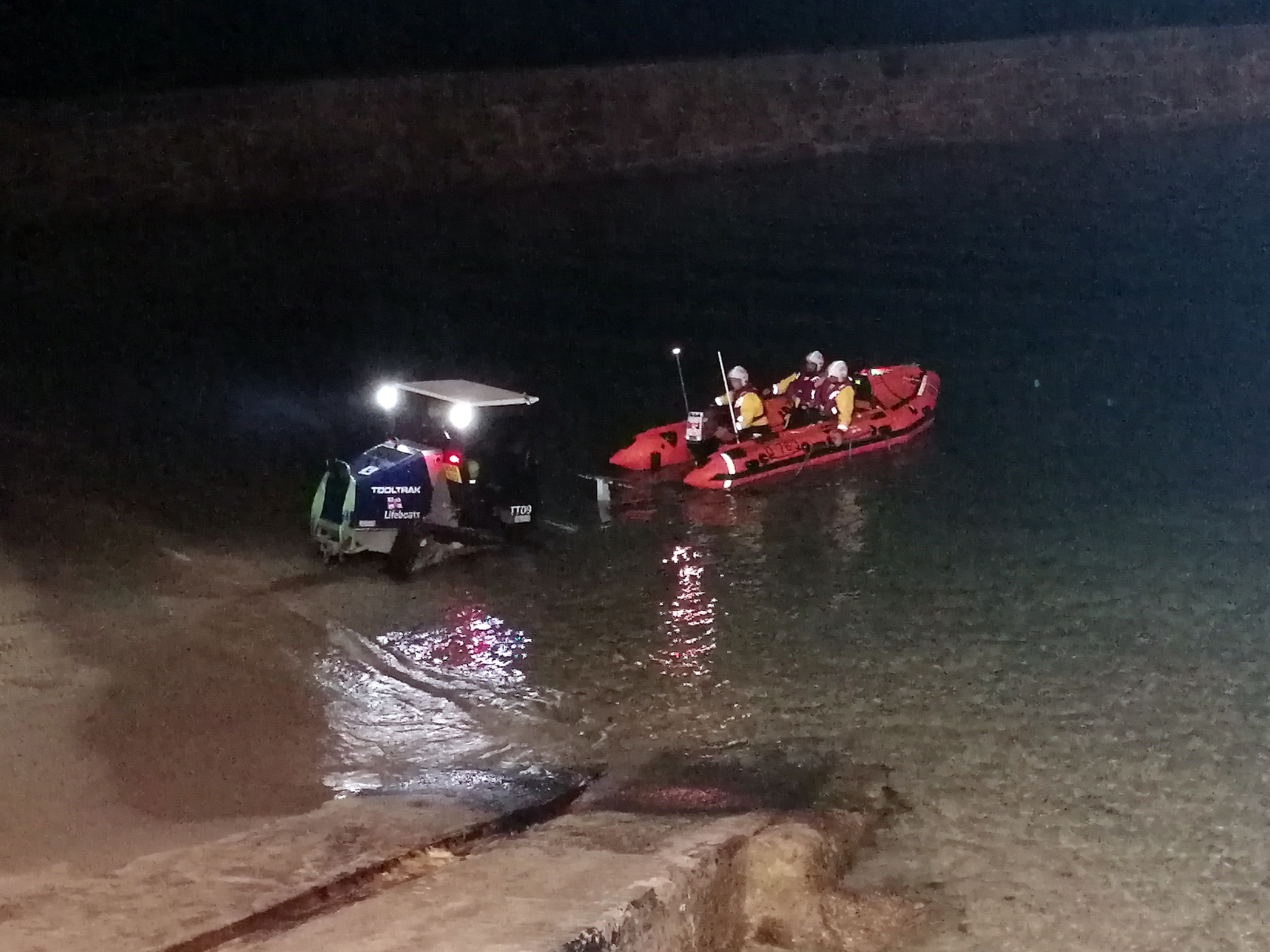 Sennen Cove ILB recovering in the harbour following the service