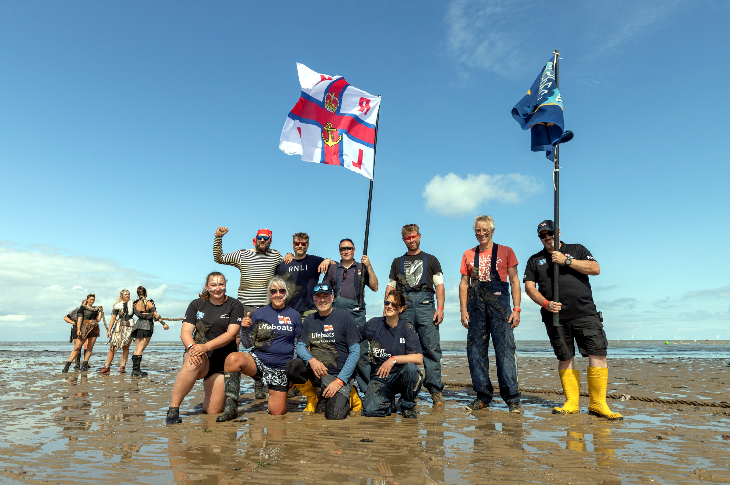 The Whitstable RNLI team during the towns Oyster Festival 'Mud Tug' on Sunday.