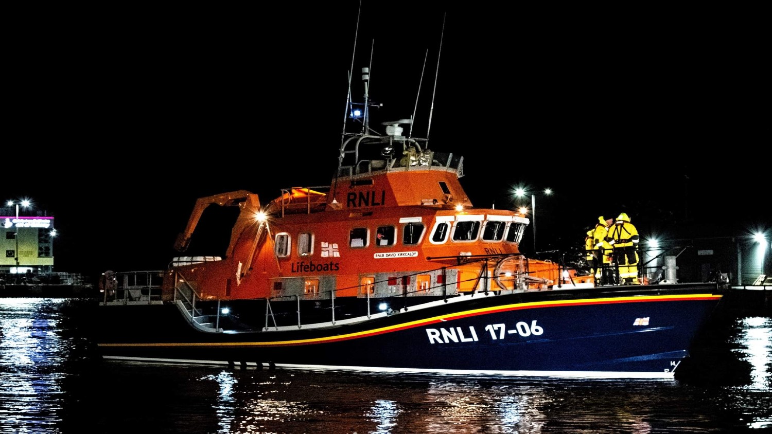 Aran Islands RNLI All Weather Lifeboat returning in the dark after callout