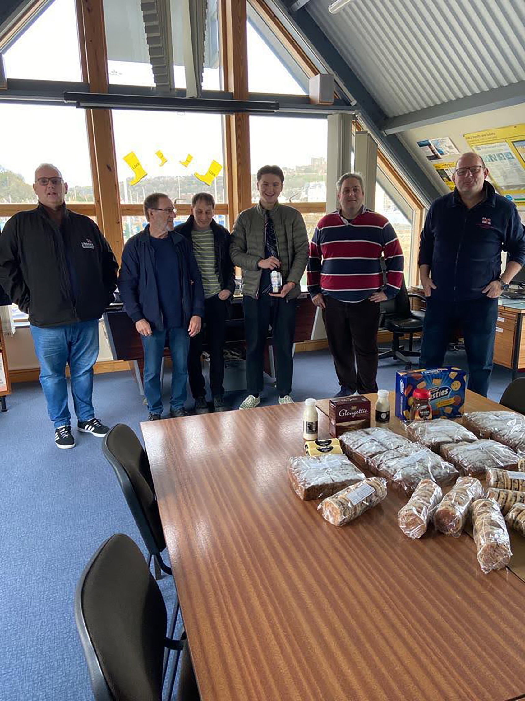 Dover crew receiving their box of goodies from Port Talbot