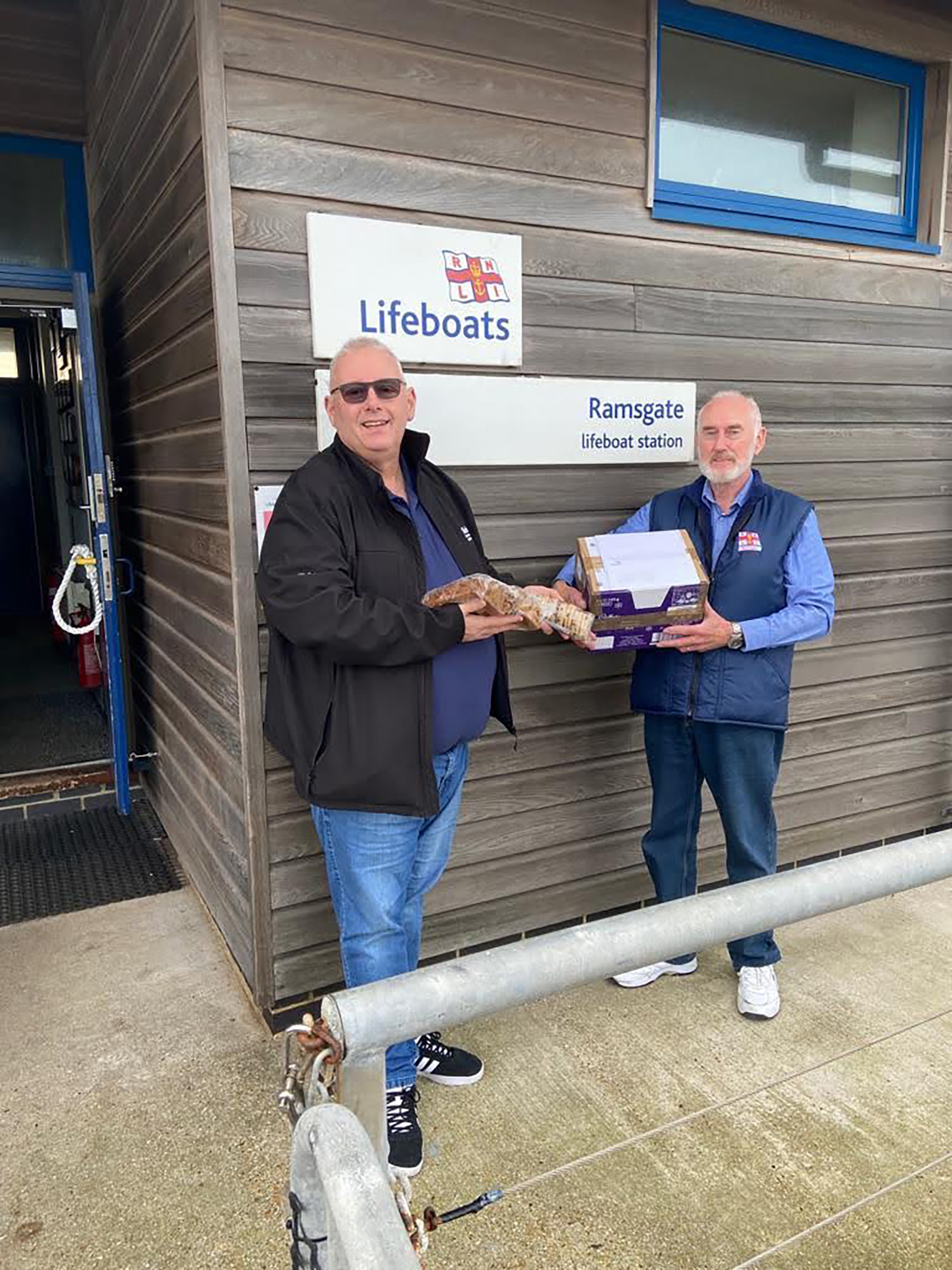 Ramsgate crew receiving their box of goodies from Port Talbot