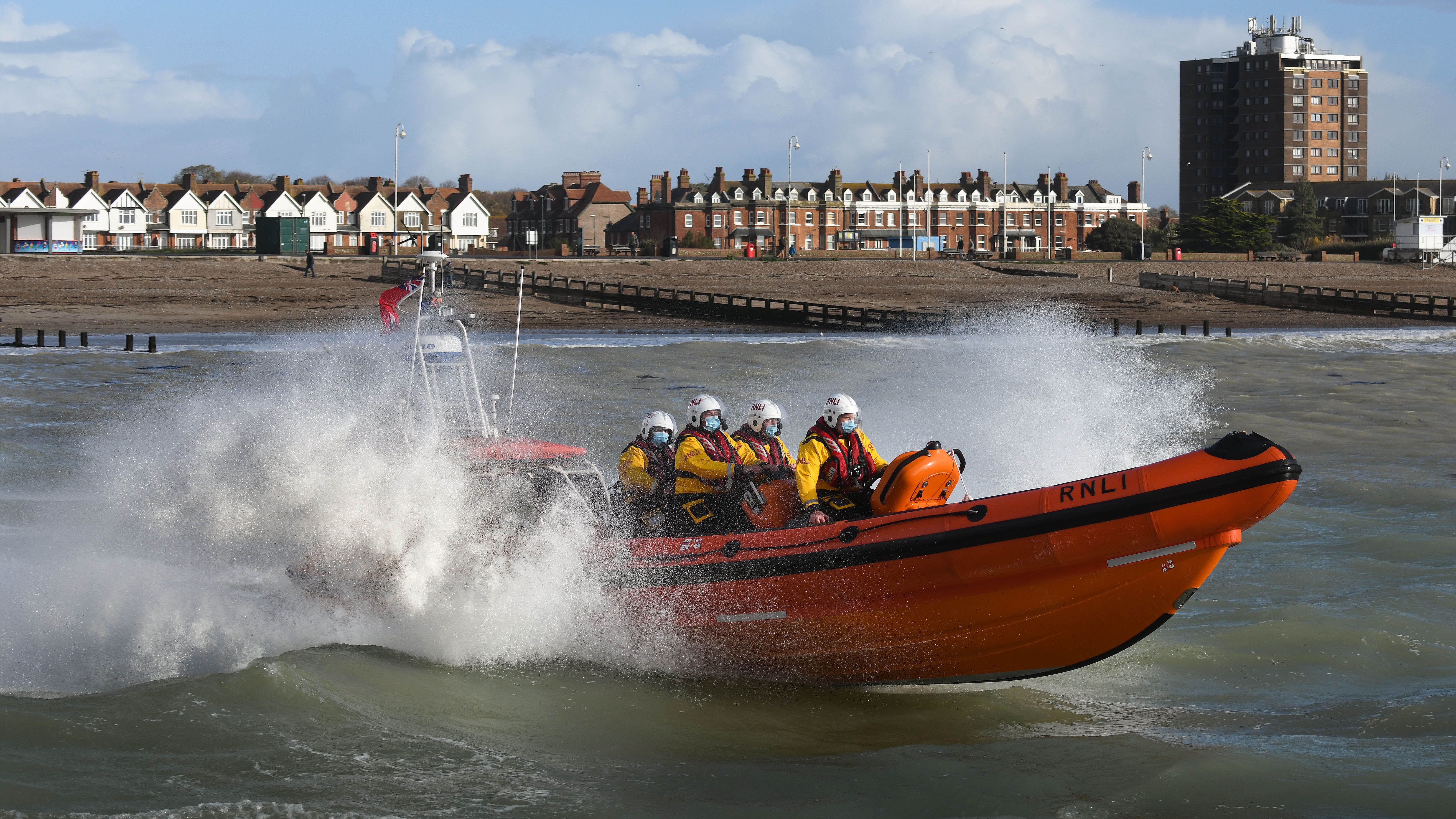 Littlehampton RNLI's Renee Sherman lifeboat leaves Littlehampton Harbour