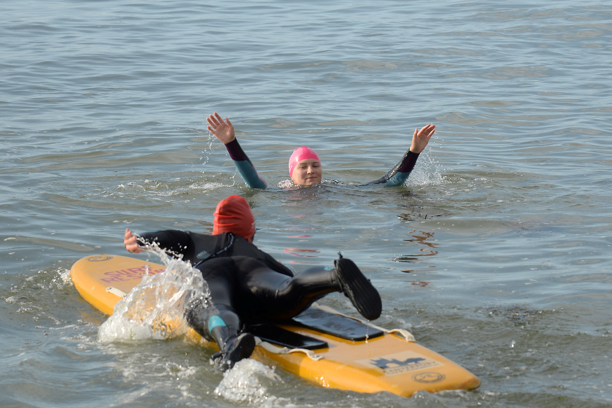 Lifeguards act as casualty and lifesaver during the exercise held on Thursday evening.