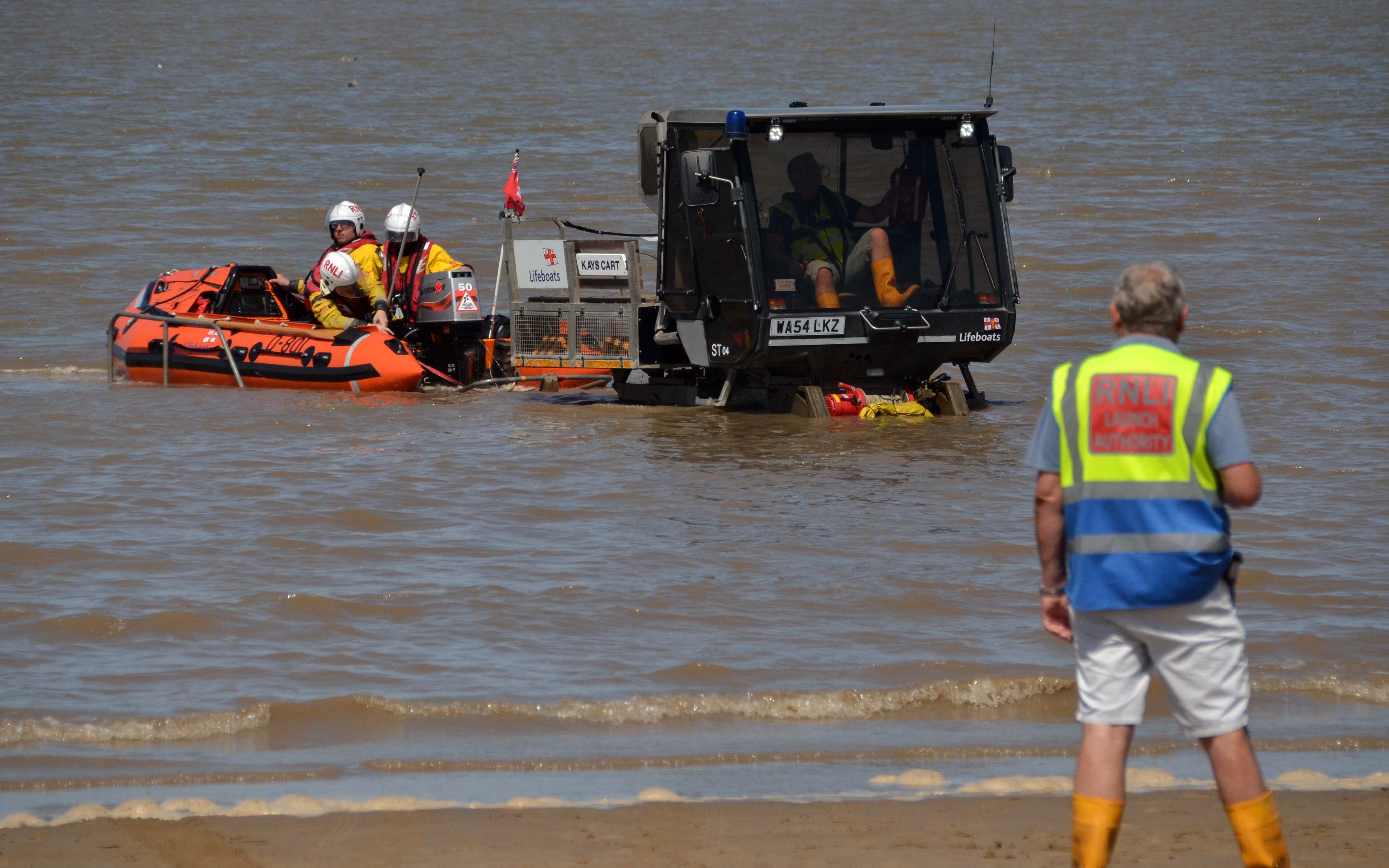 The D Class lifeboat Burnham Reach returns to Burnham beach for recovery