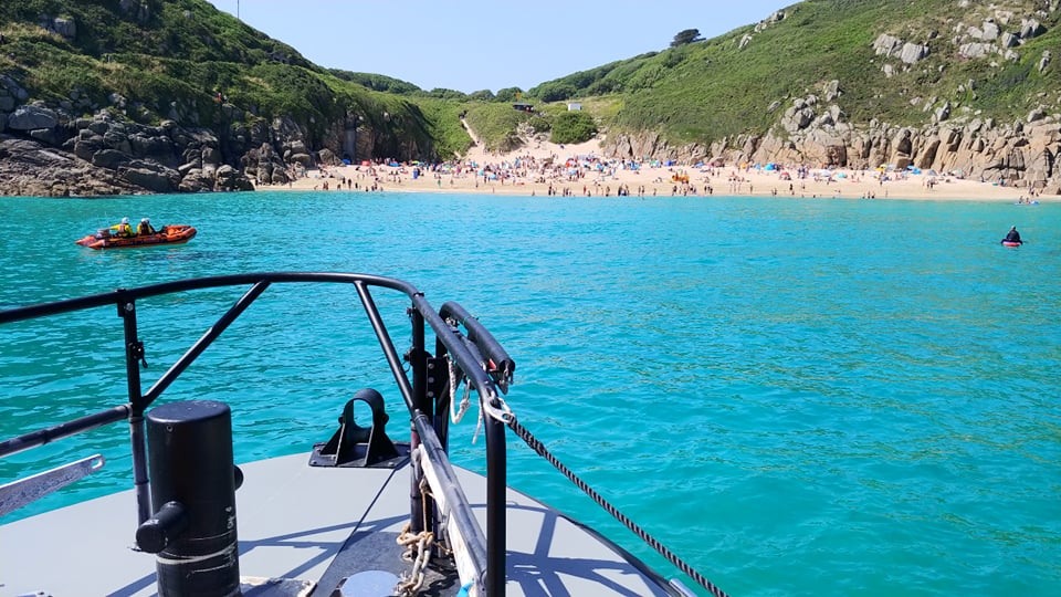 Sennen Cove ILB approaching Porthcurno beach taken from ALB
