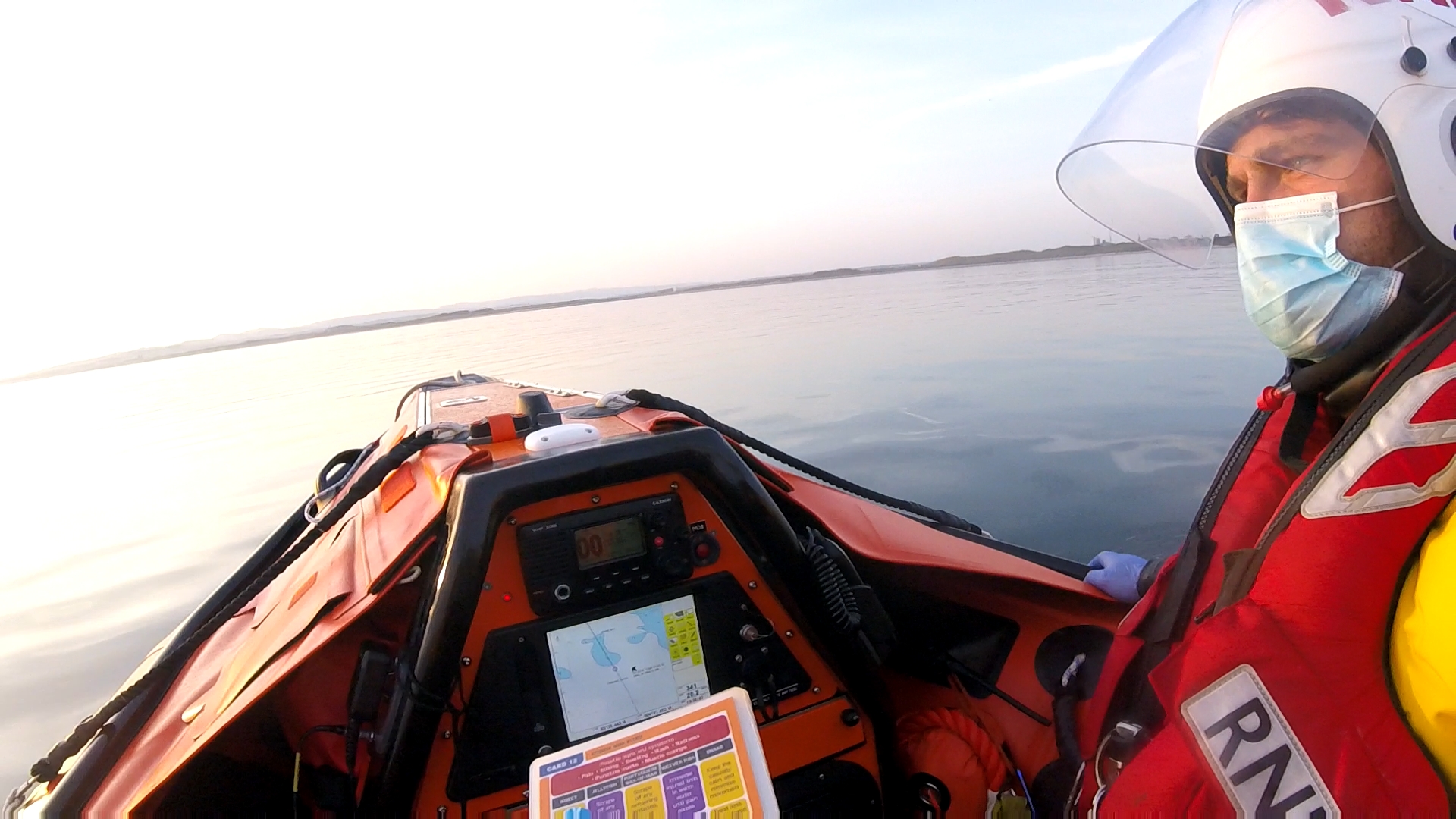 Troon RNLI D class inshore lifeboat Sheena heading to Irvine