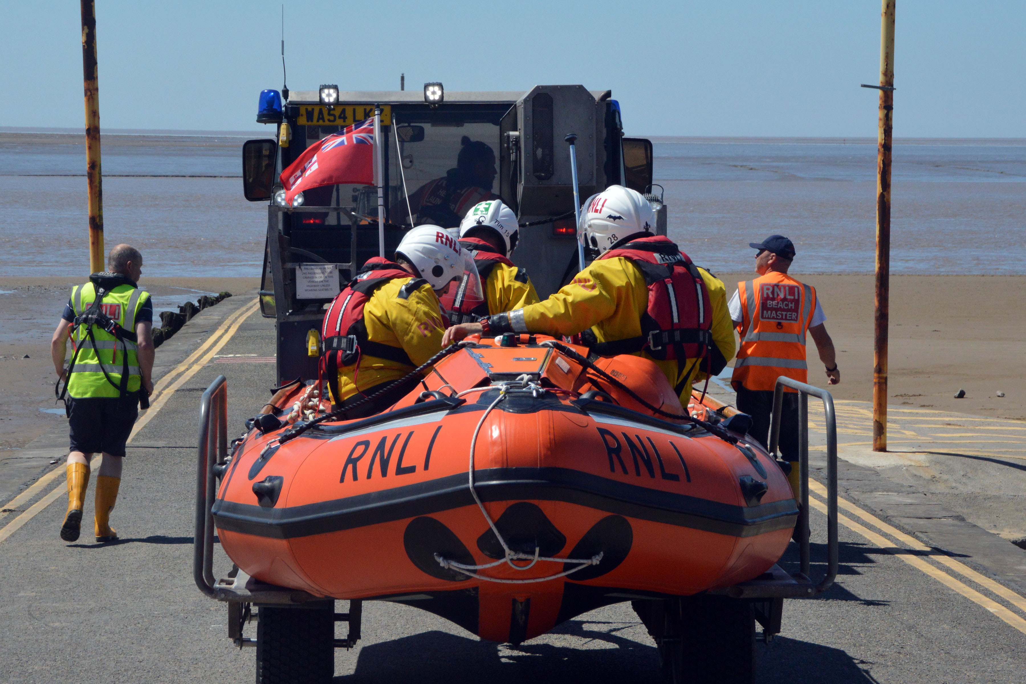 Burnham-on-Sea D class lifeboat Burnham Reach on it’s way down Burnham Jetty