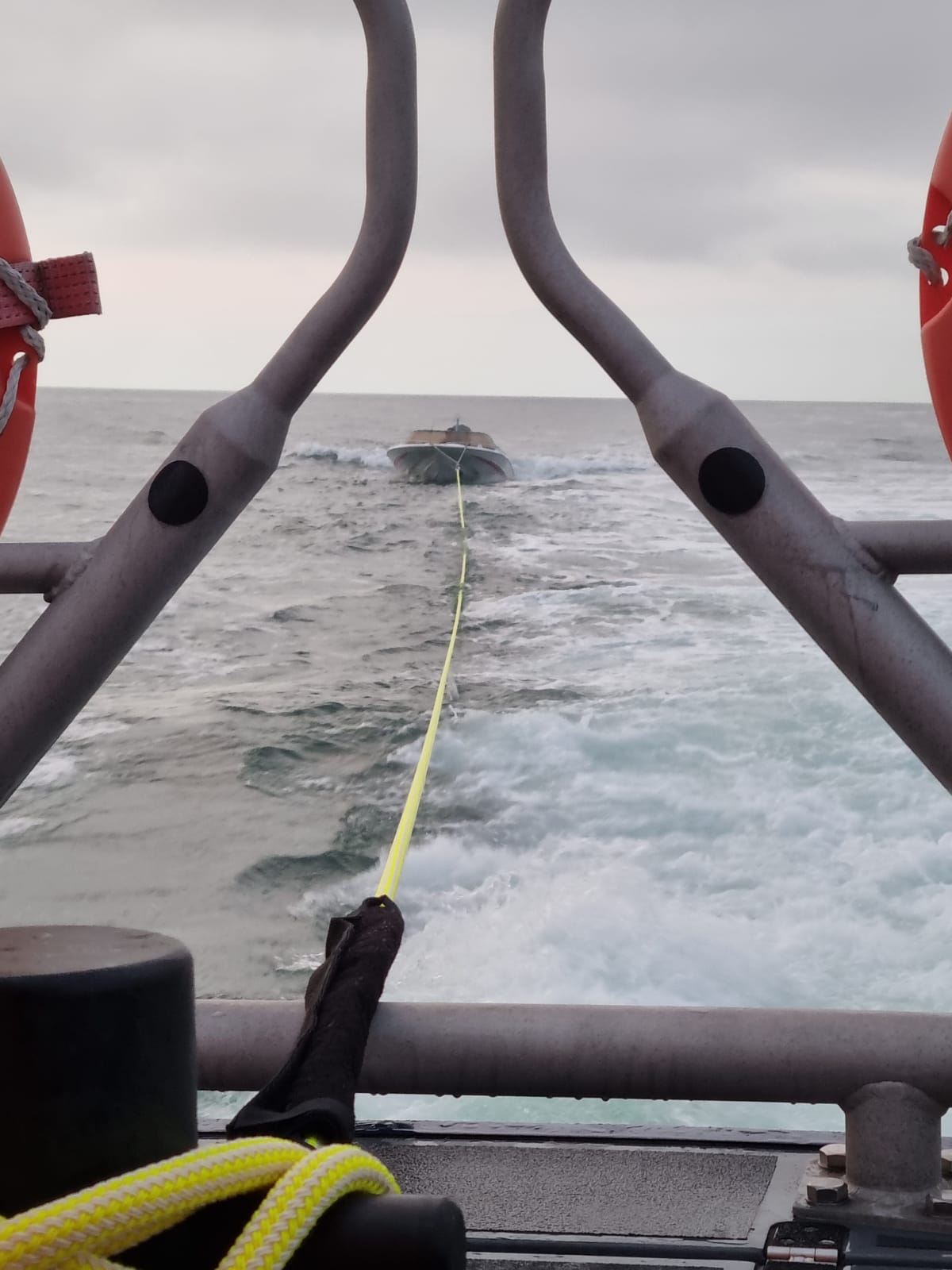 Casualty speedboat under tow back to Girvan