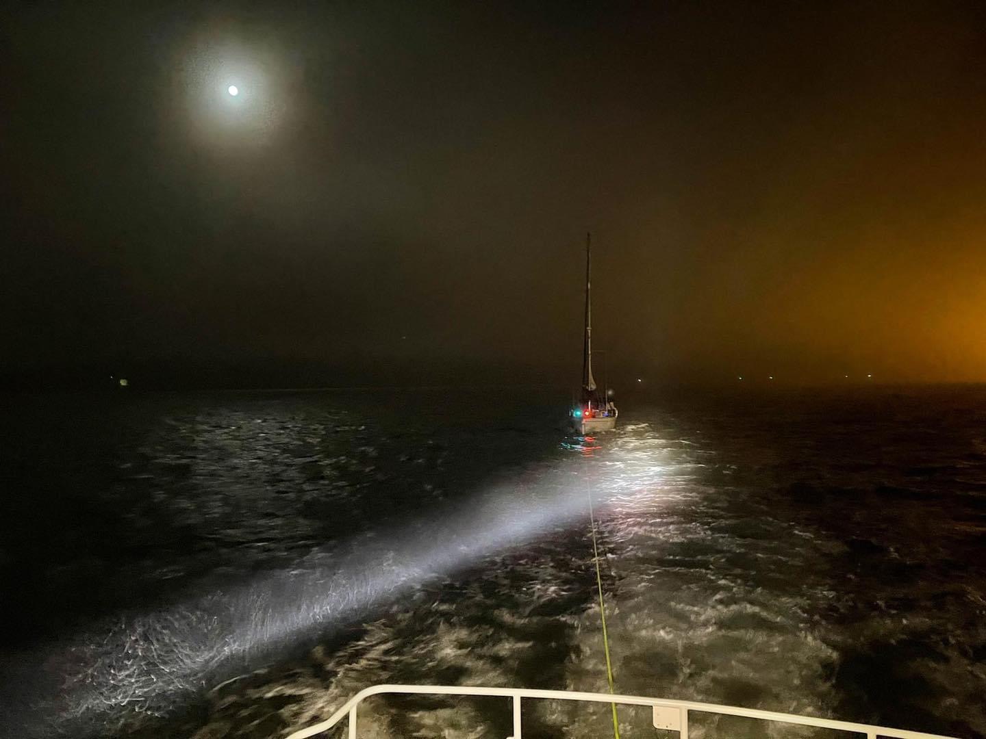 Yacht under tow