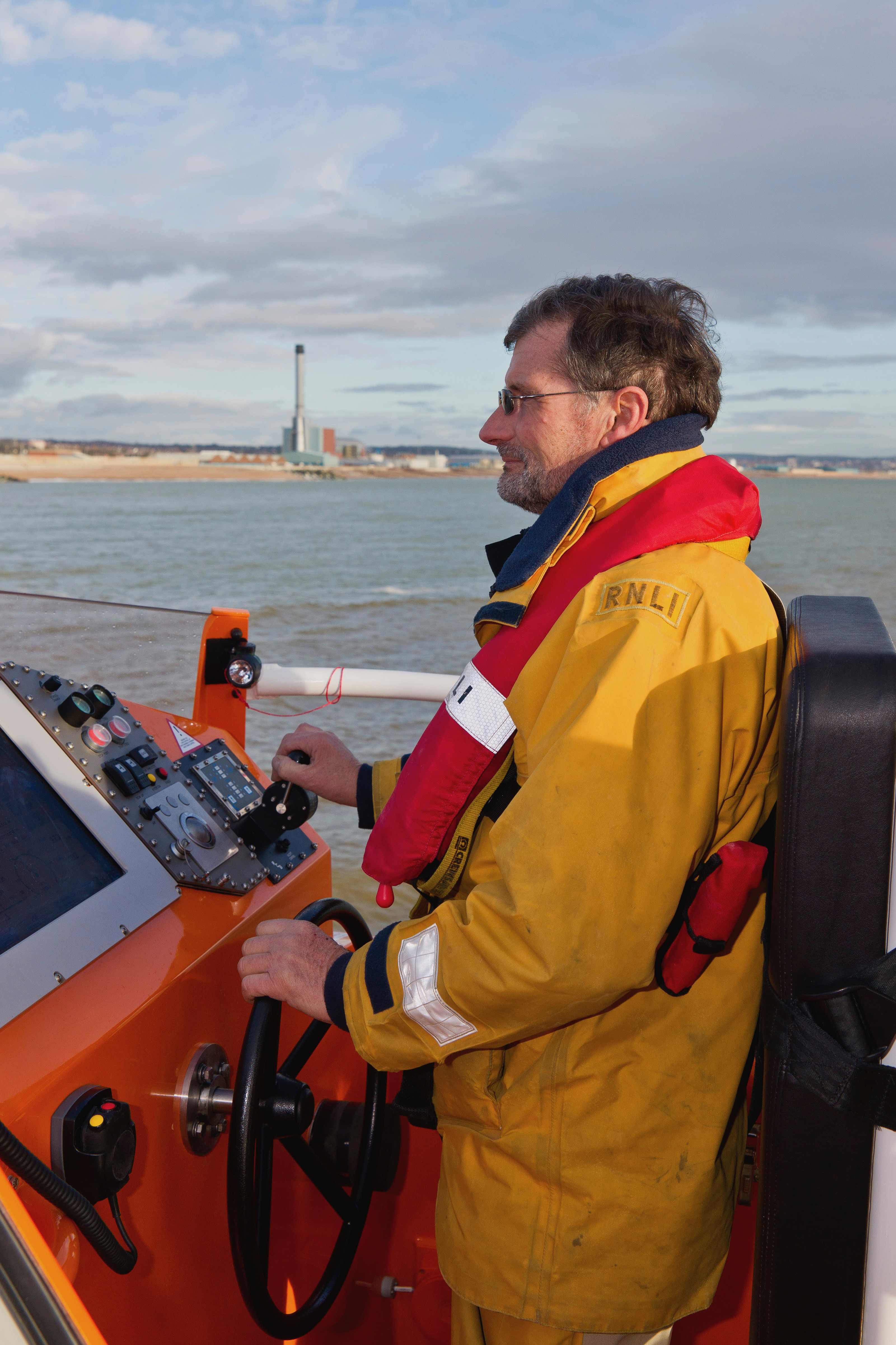 Peter Huxtable steering Shoreham all weather lifeboat