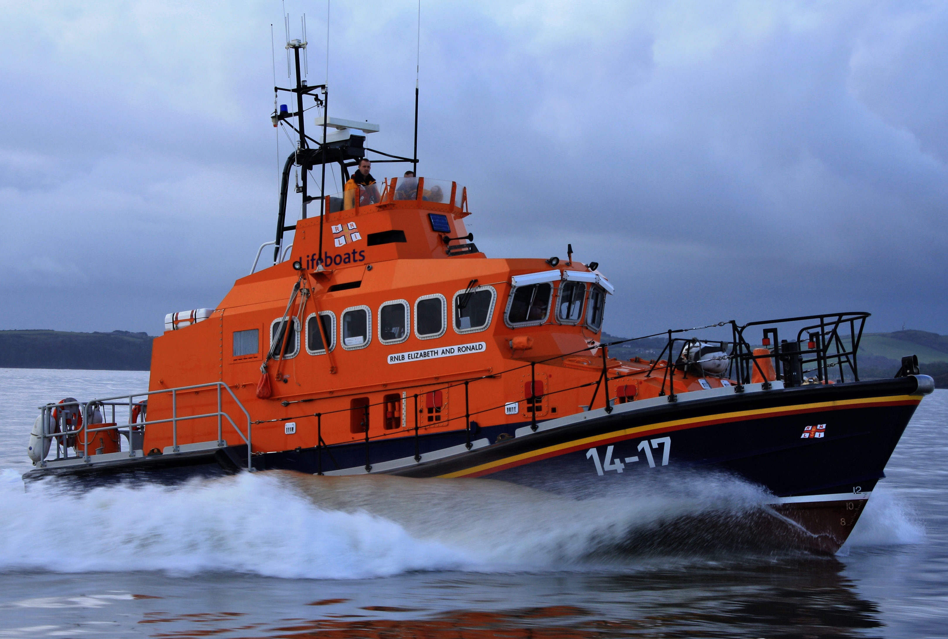 Dunmore East RNLI Trent Class Lifeboat 'Elizabeth and Ronald' cruising through the water