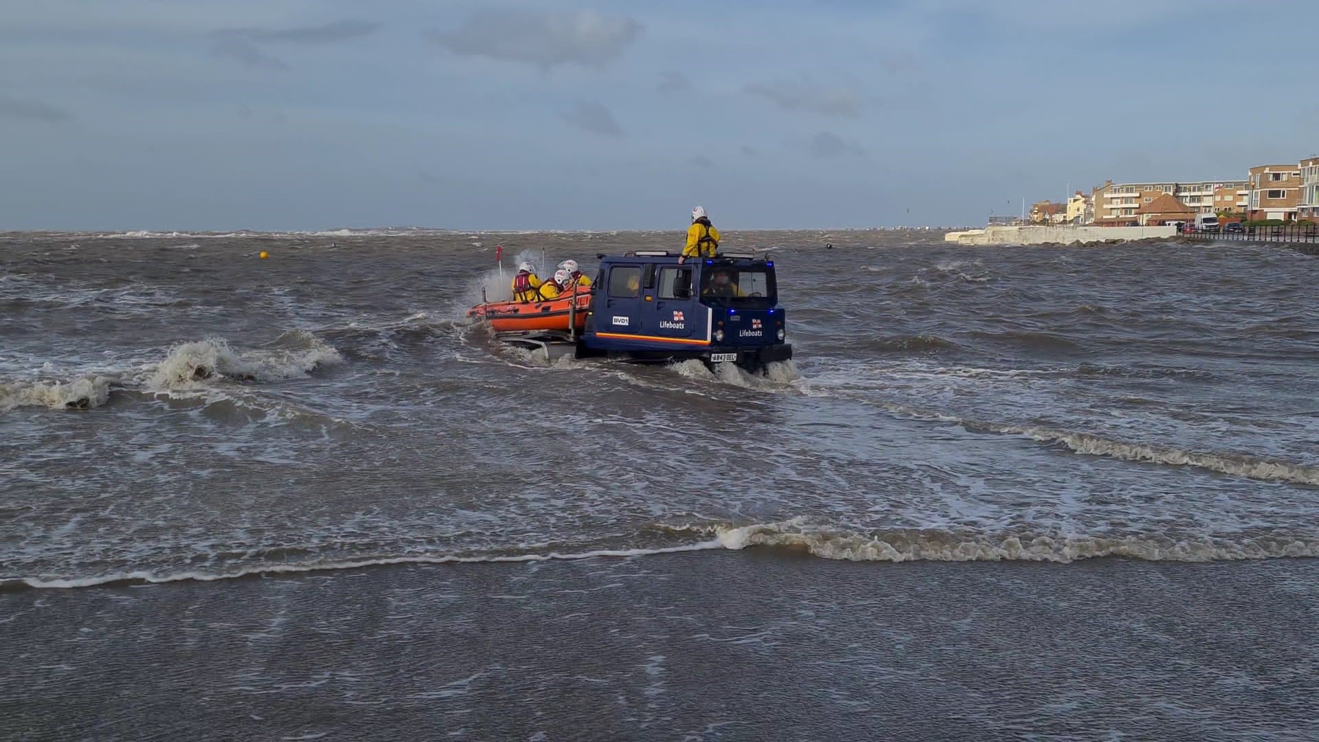 West Kirby RNLI lifeboat being launched by its Haggluud BV206 