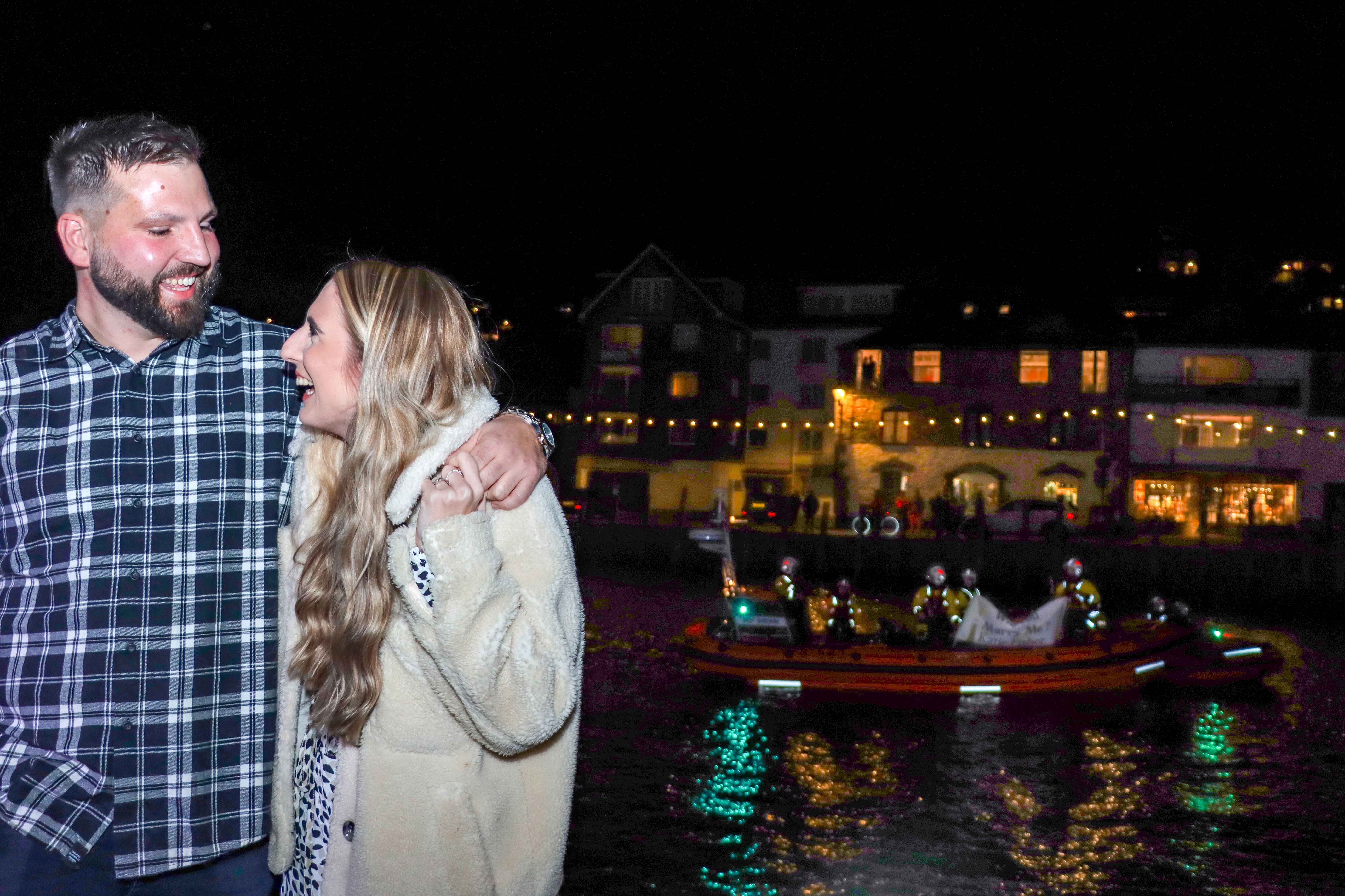 Looe RNLI volunteer Aaron Rix and his fiancée Katie Fisher with Looe RNLI Atlantic 85 in the background (2)

