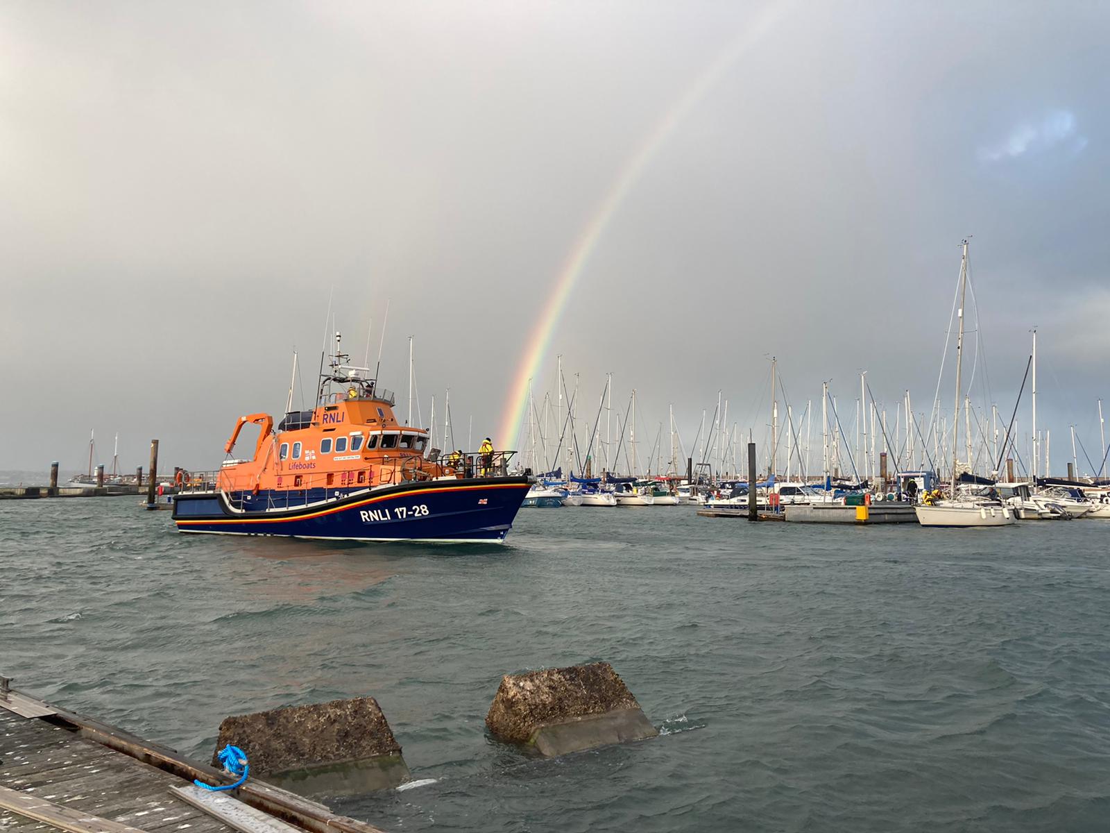 Our ALB stays on hand as crew moor up yacht at MDL Marina, Brixham.
