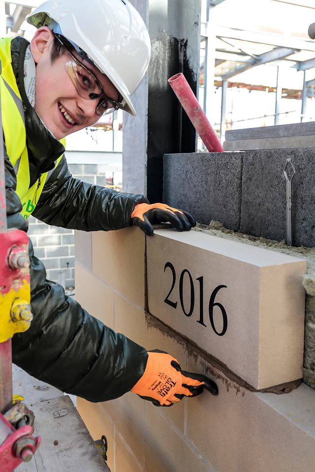 Oscar Hartley laying the foundation stone of the new lifeboat station in 2016