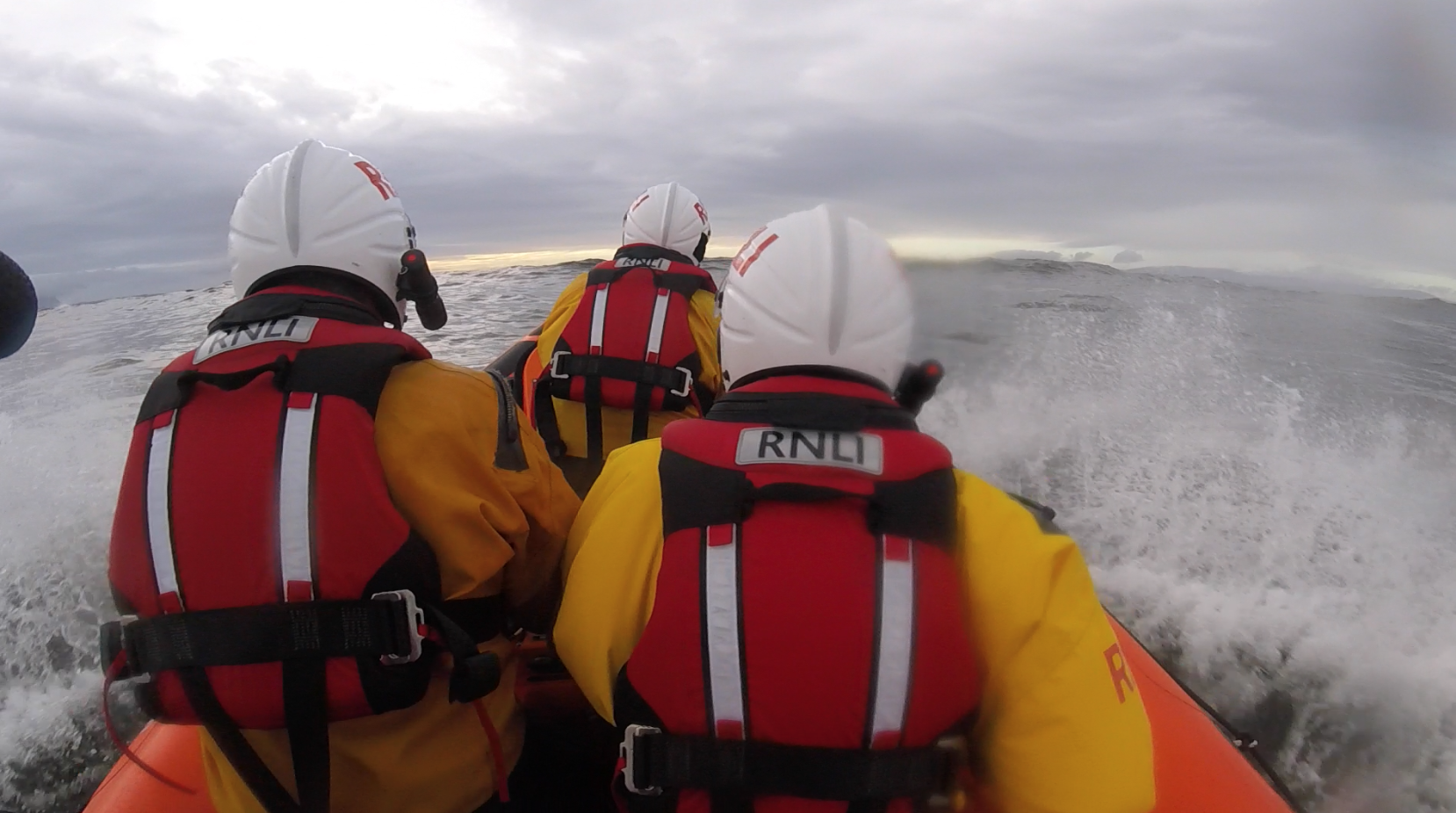 The volunteer crew in heavy swell during yesterday's rescue