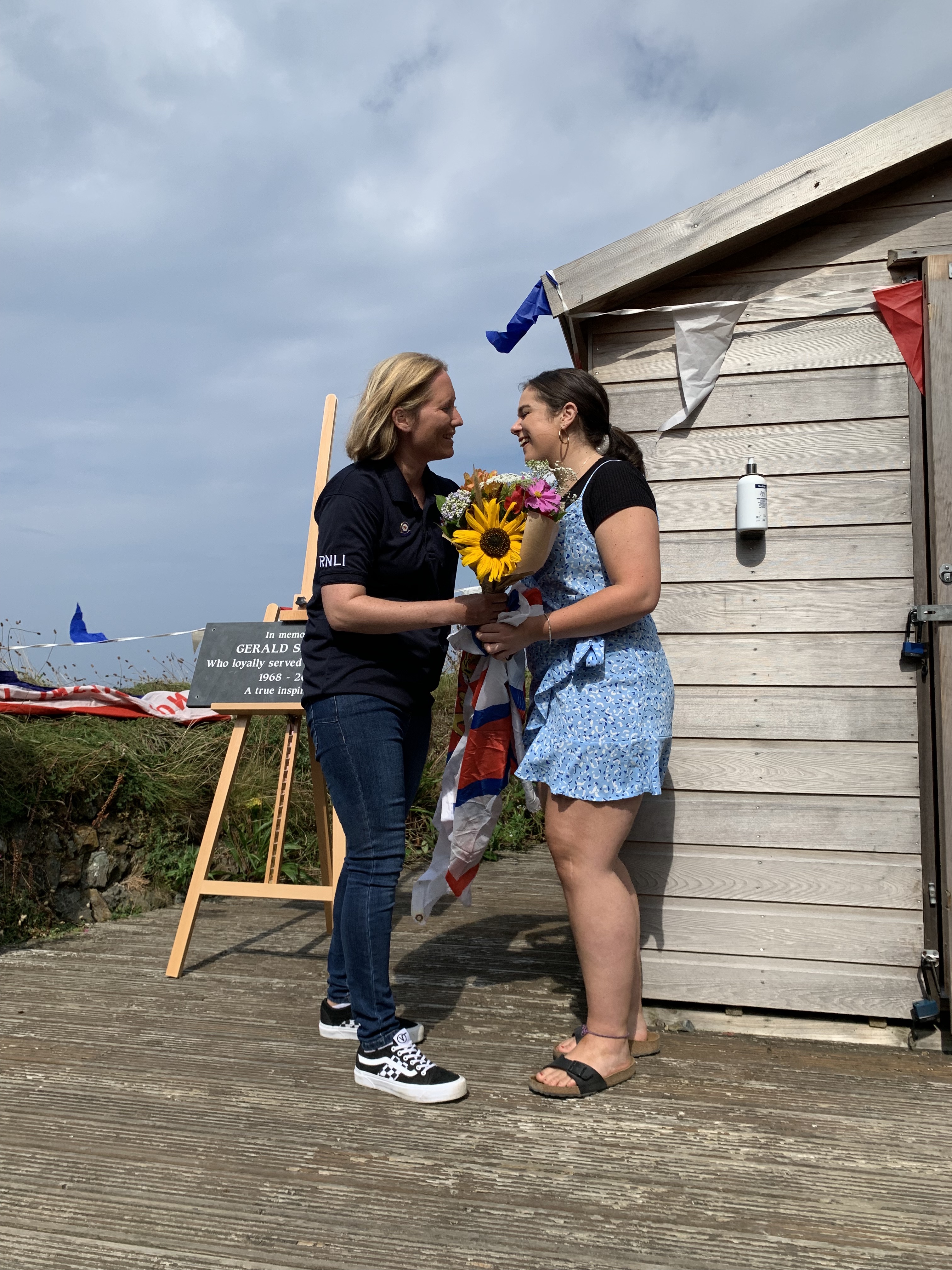 Lifeboat Operations manager Emma Watkins with Gerald's daughter Libby.