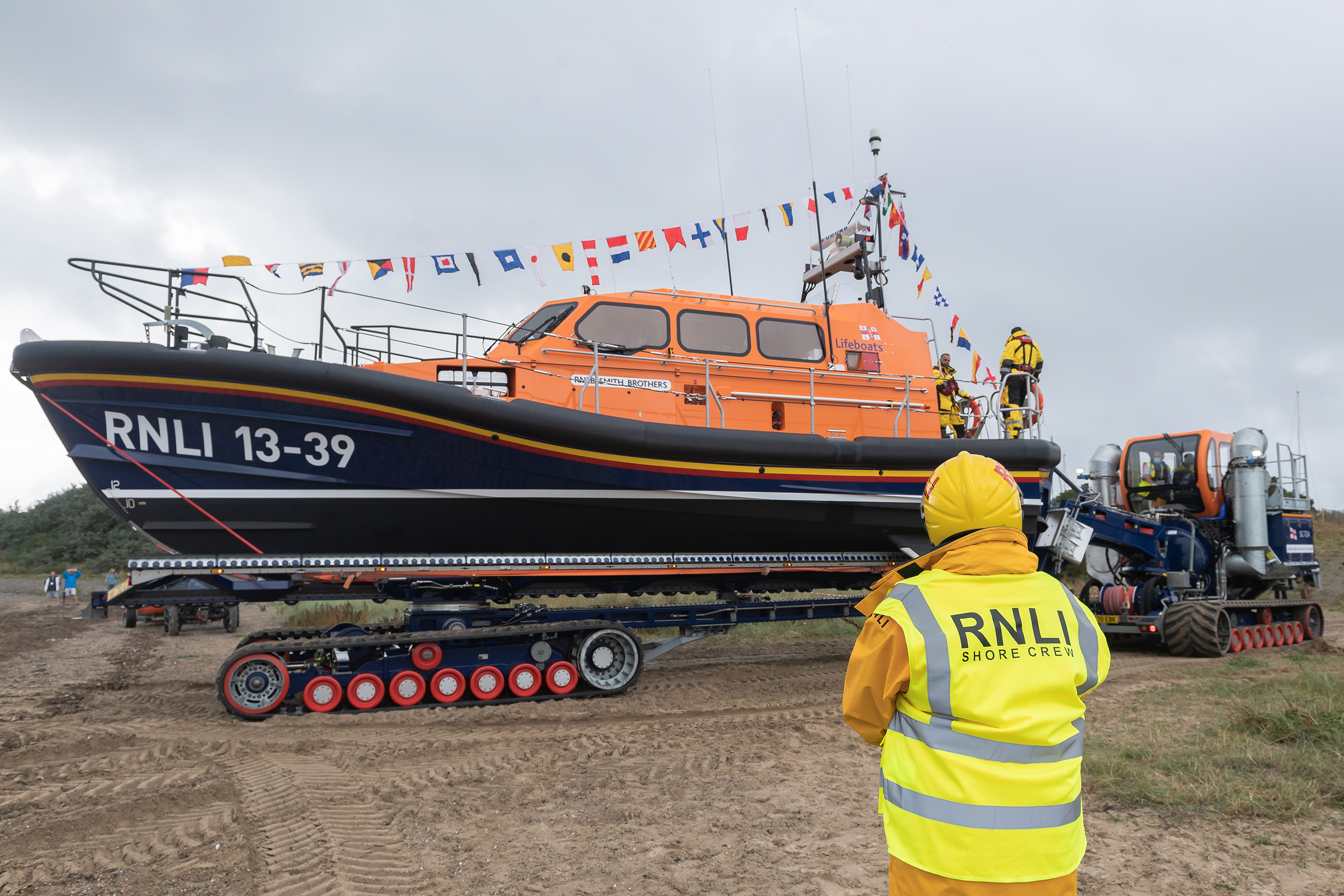Pwllheli RNLI's Shannon class lifeboat 'Smith Brothers' and launch and recovery system.