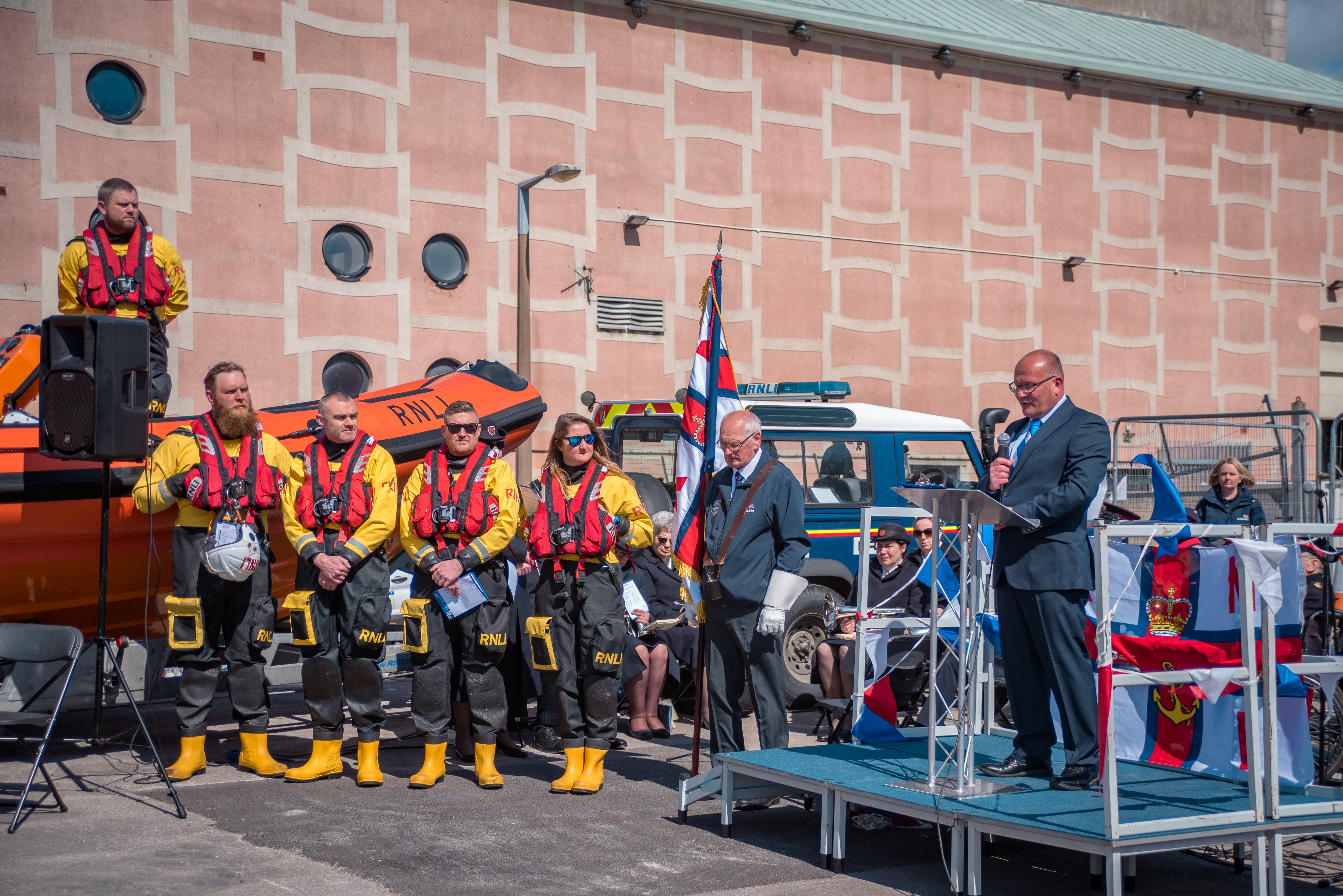 David Cleare handing over the Jack and Phyl Cleare into the care of the RNLI