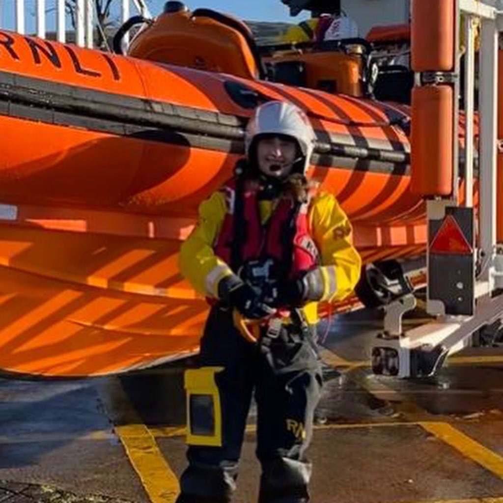 Jessica in front of Largs lifeboat