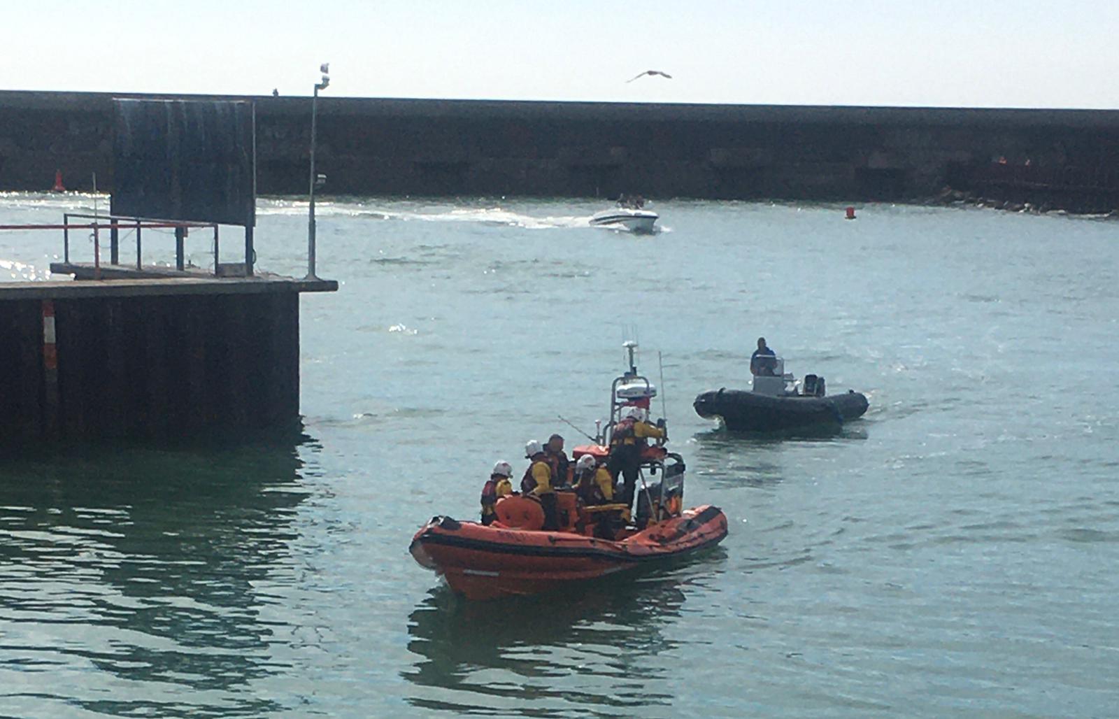 RNLI inshore lifeboat returns to station after the shout
