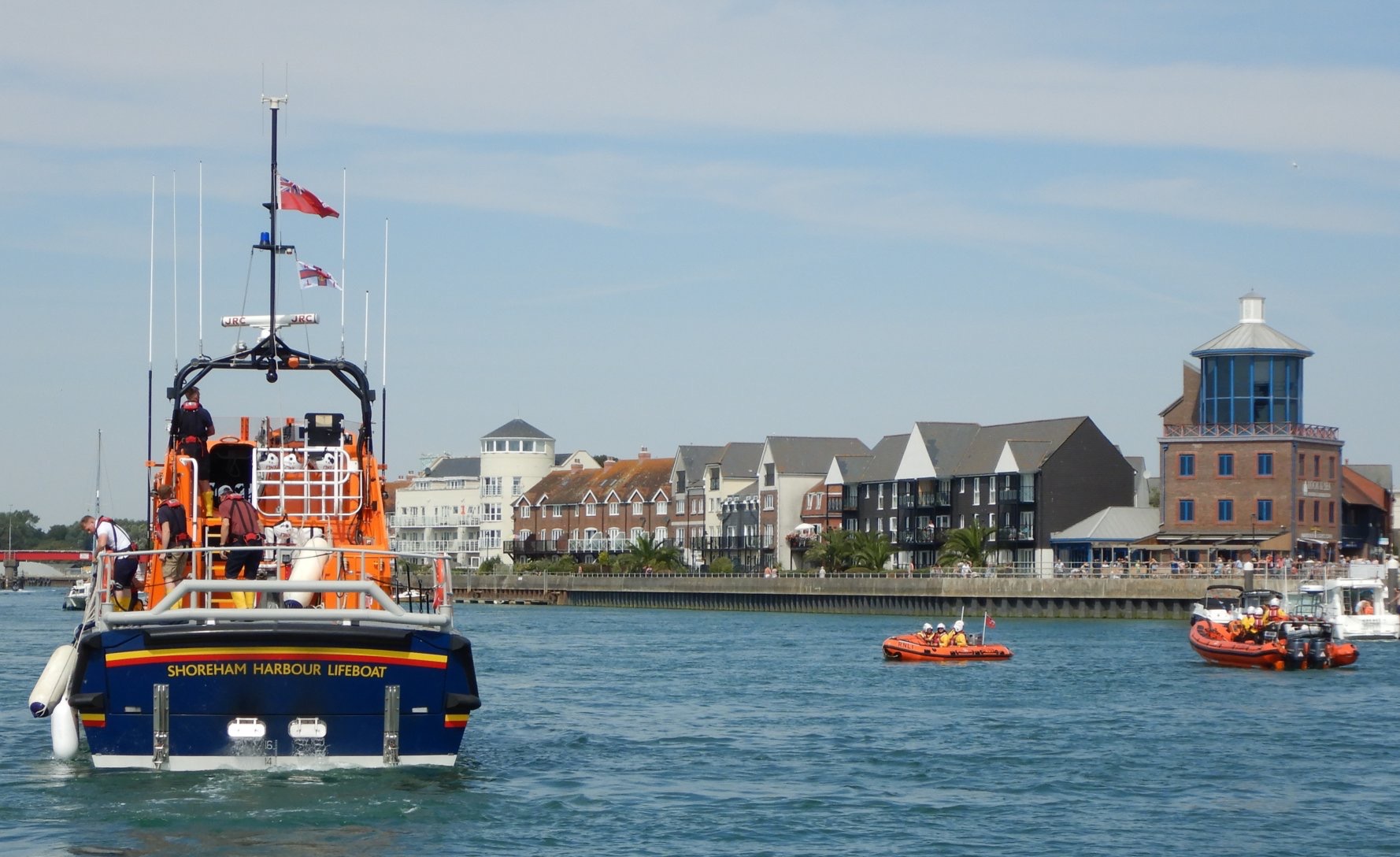 Shoreham RNLI and Littlehampton RNLI lifeboats in Littlehampton Harbour