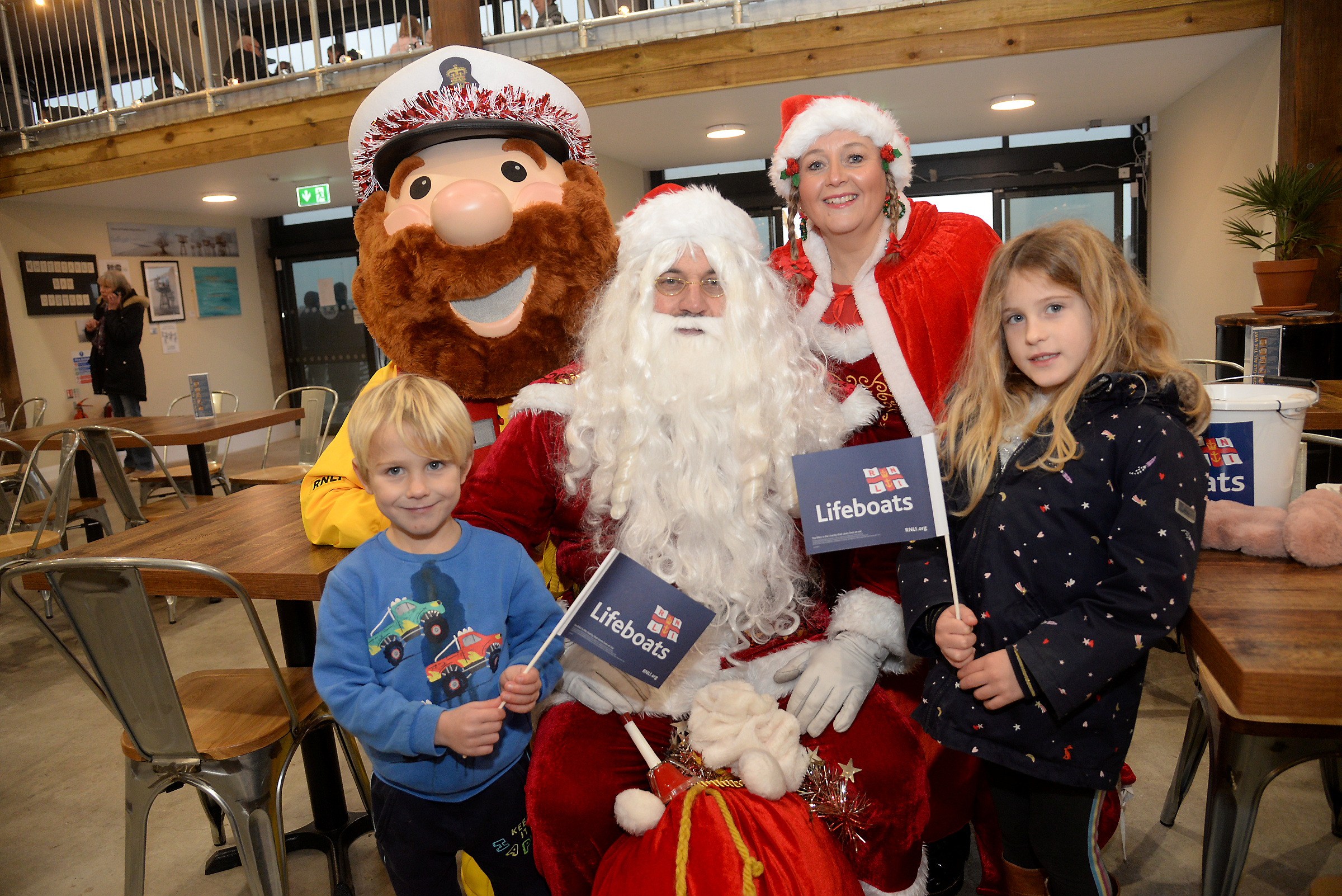 Stormy Stan, Father and Mrs Christmas popped into the South Quay Shed to meet Teddy, five and Ella eight whilst on their way to the Whitstable Harbour Village on Sunday.
