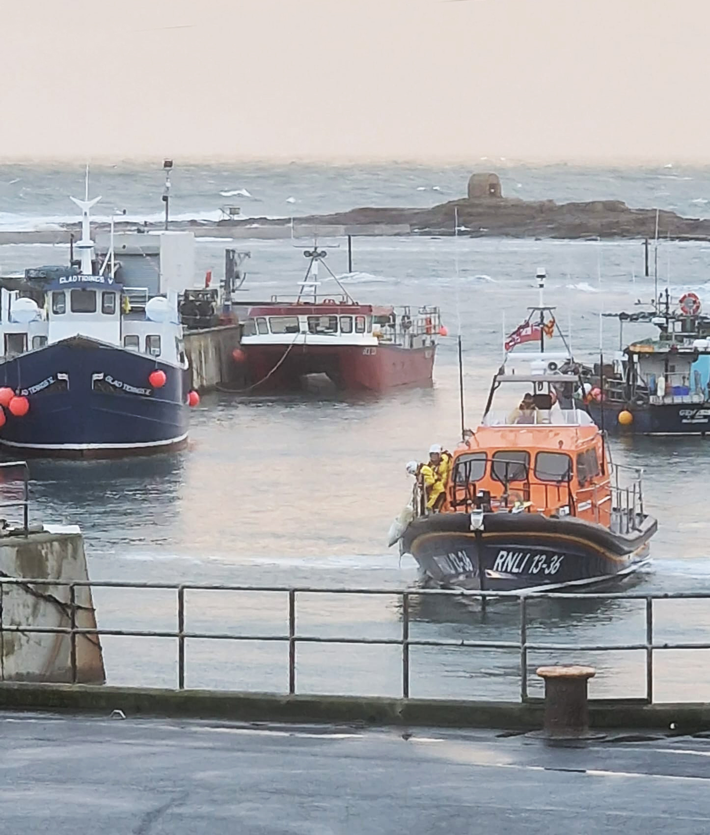 Seahouses Lifeboat safely back at Seahouses with ambulance crew member