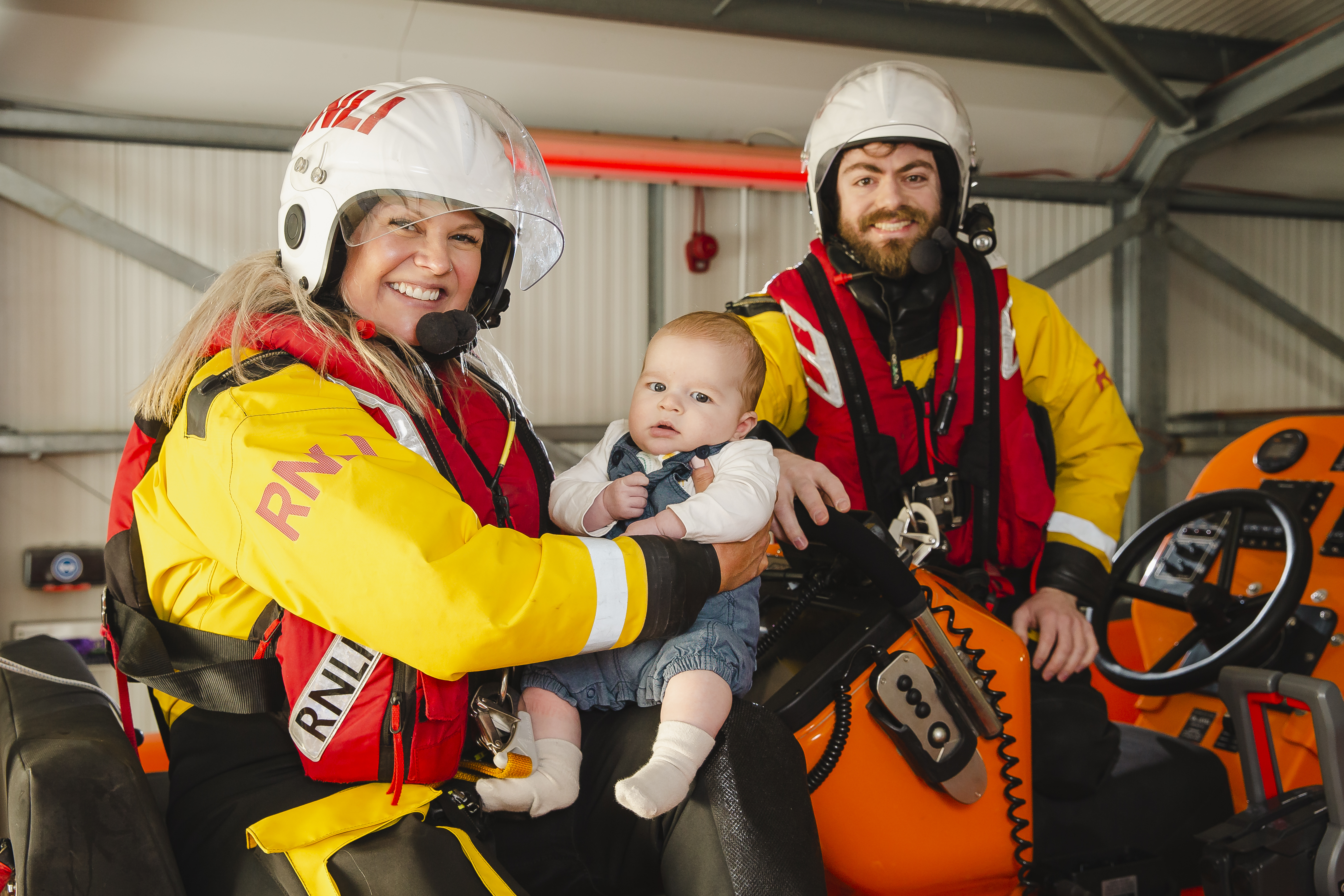 Emma, Julian and baby William on Brighton's lifeboat