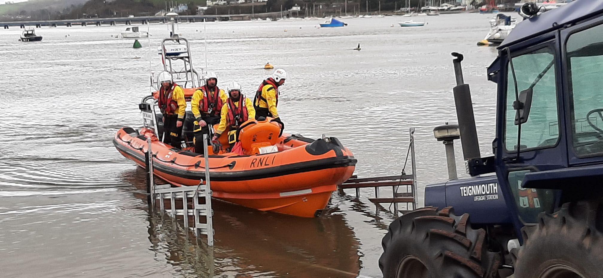 Image of The Two Annes being recovered by tractor to the boathouse