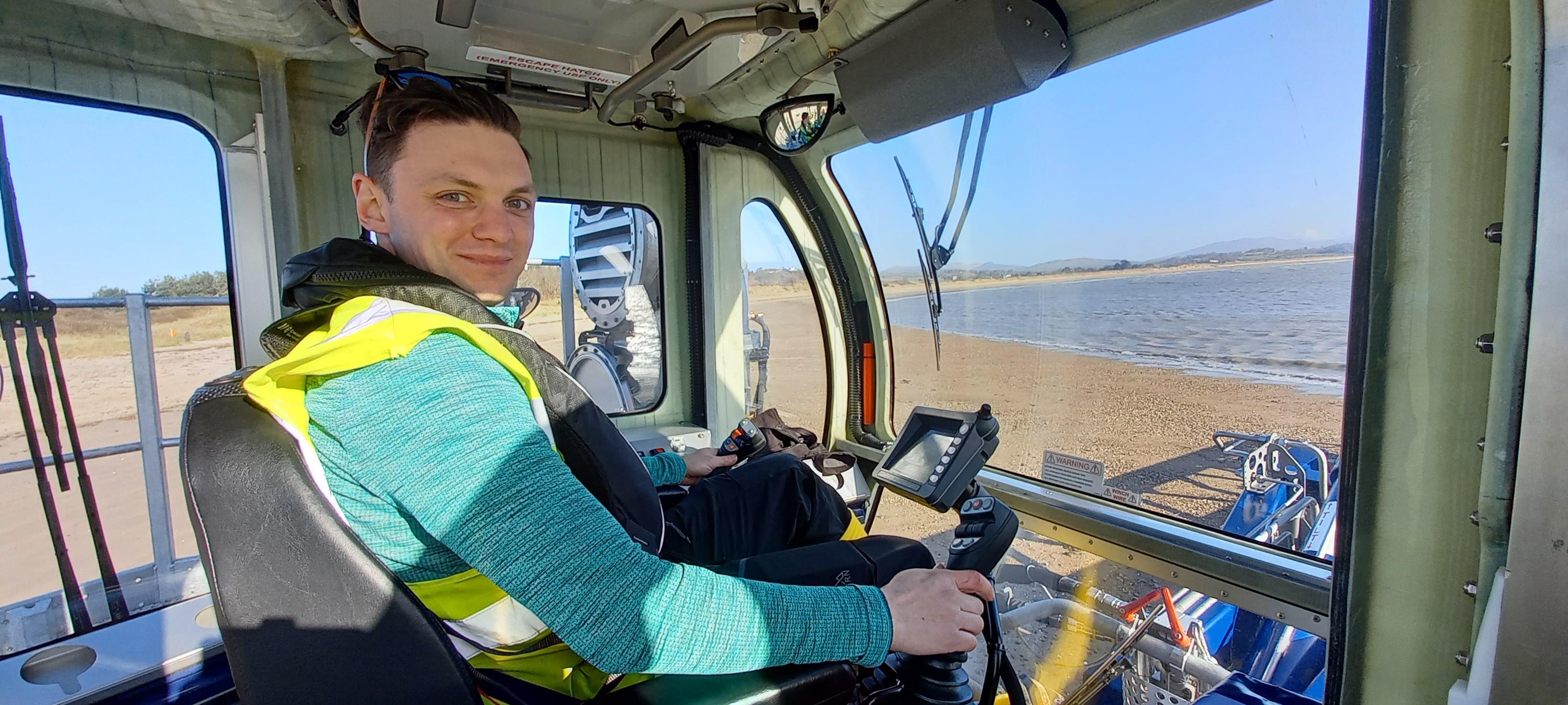 Peredur Davies sitting at the controls of the SLARS