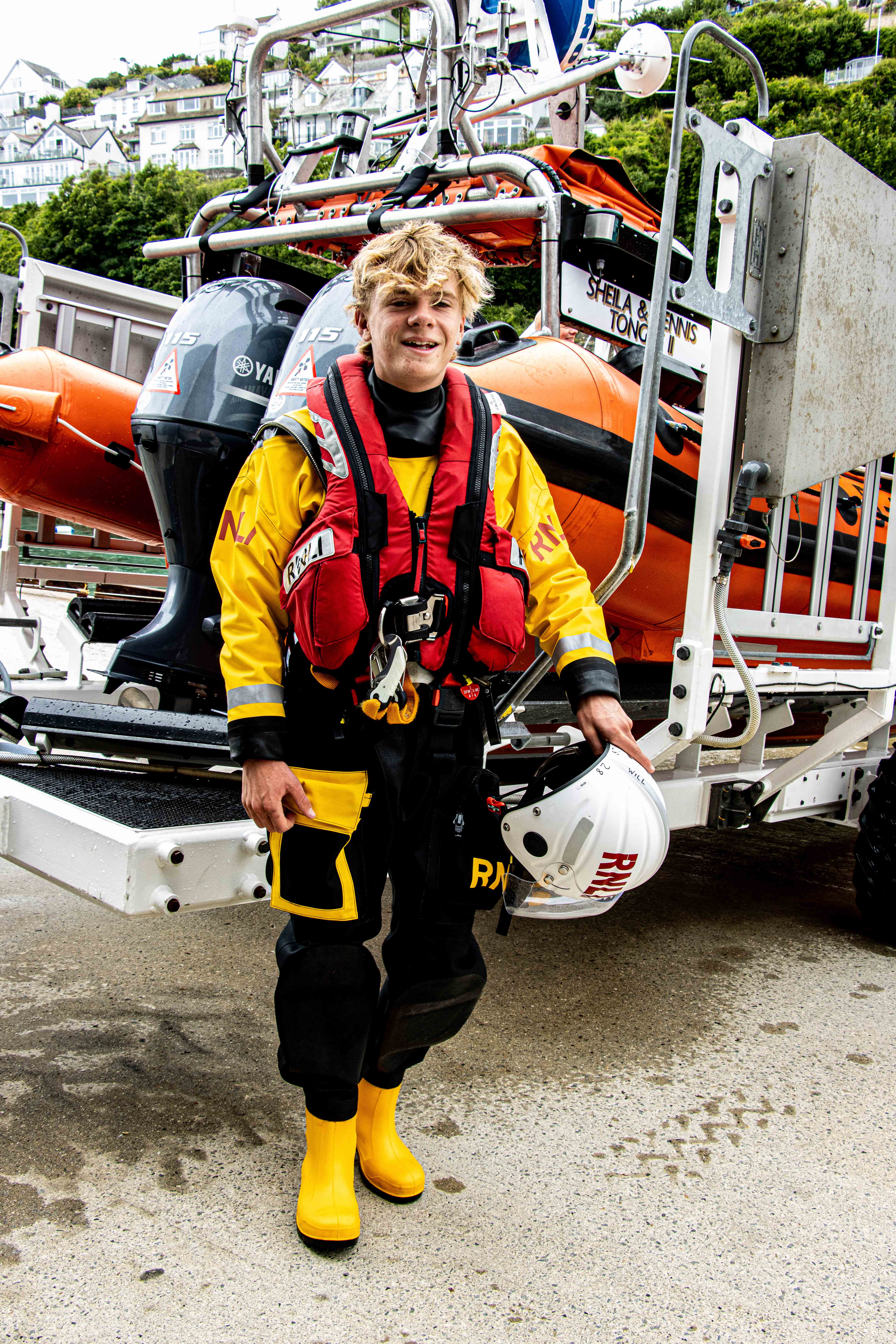 Looe RNLI volunteer crew Will Jaycock after completing his first shout 