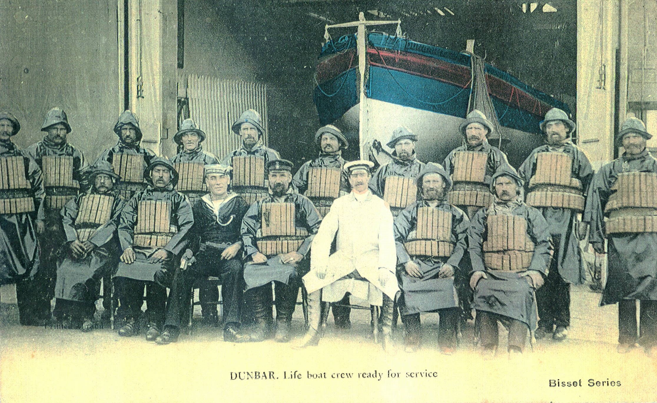 Walter Fairbairn (seated, centre) with Dunbar Lifeboat crew, circa 1900s. 