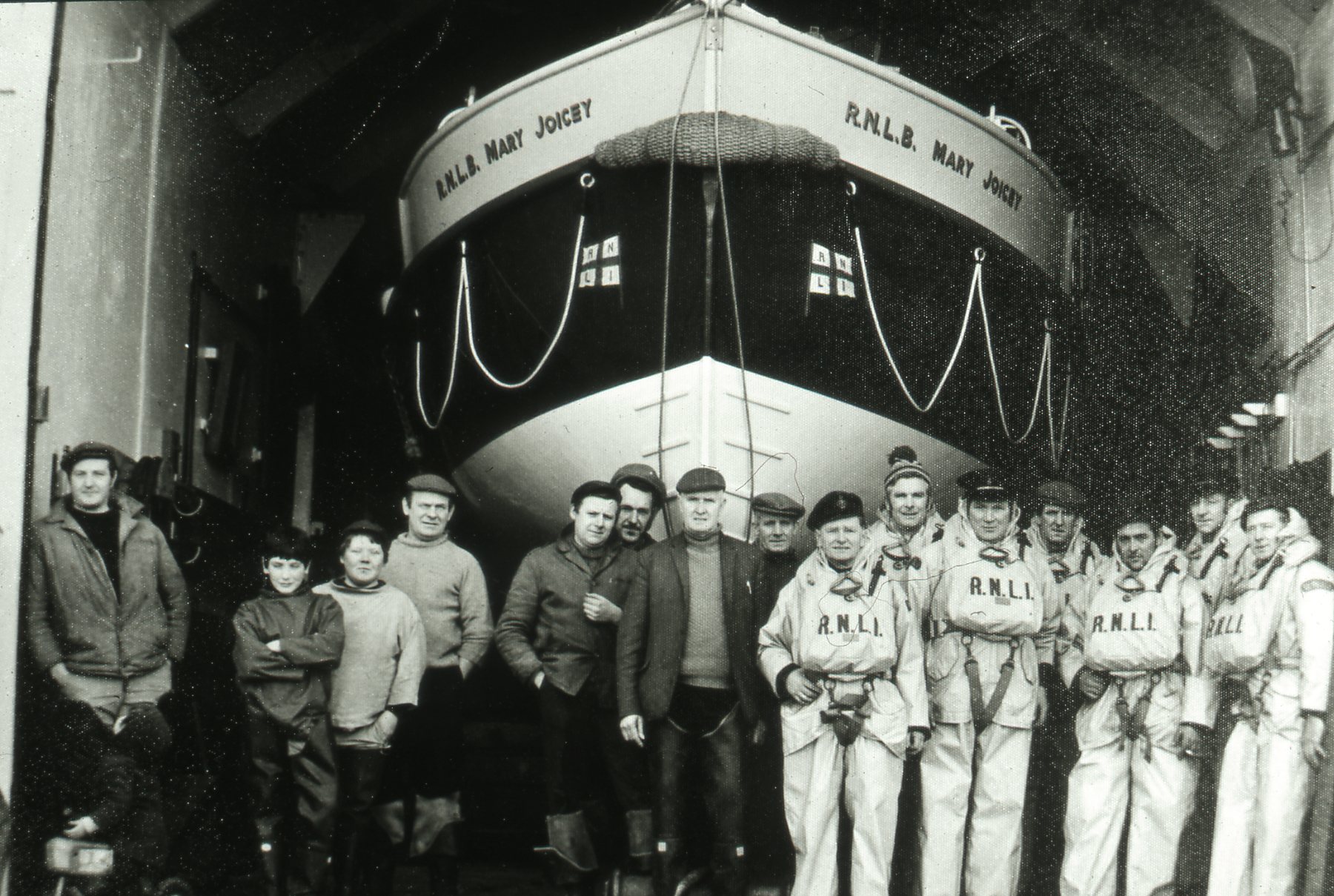 Campbell Storey with lifeboat crew during an exercise launch