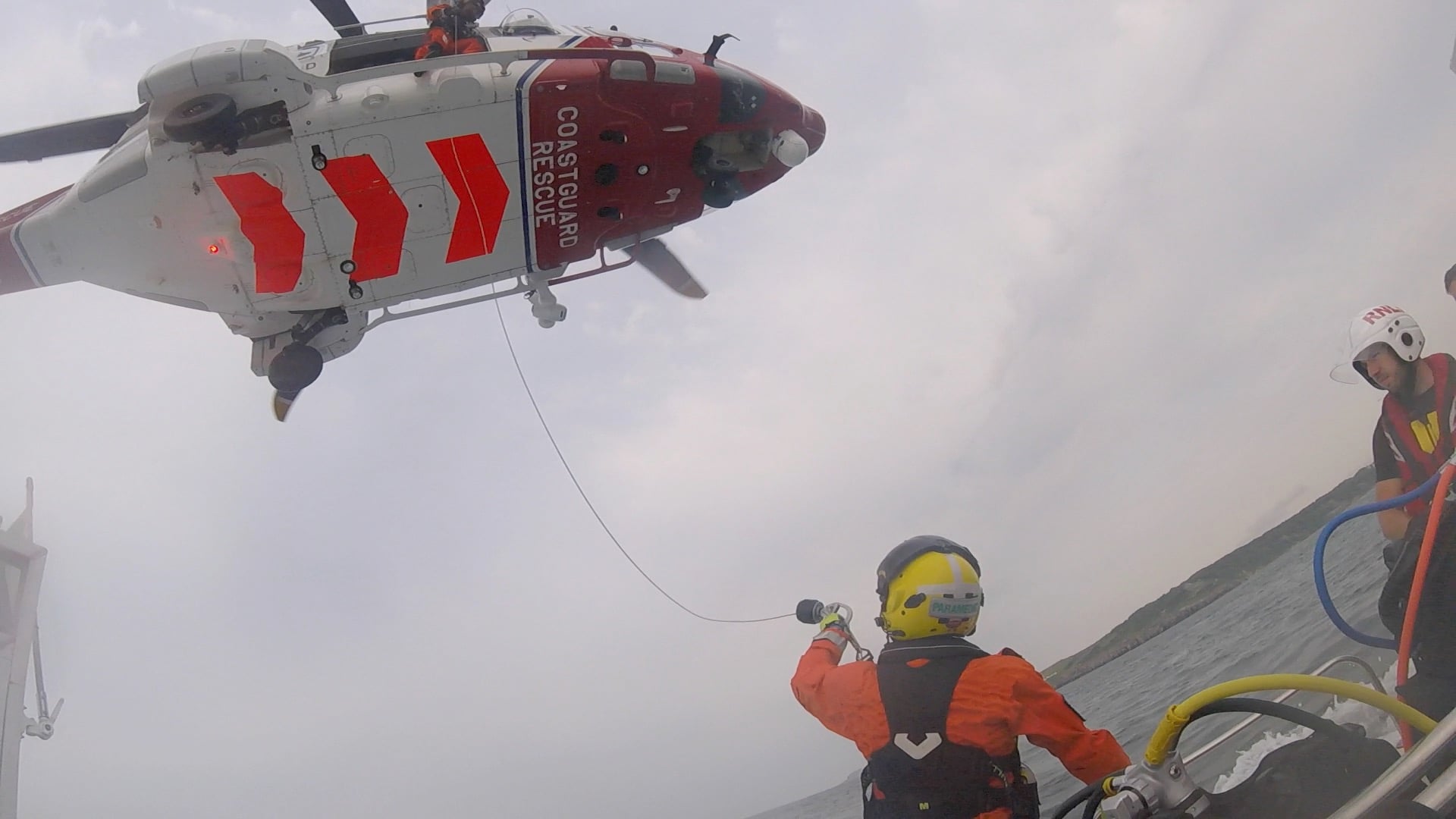 HM Rescue helicopter 175 preparing for casualty evacuation